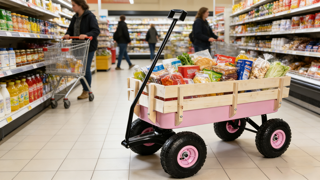 Outdoor All Terrain Garden Wagon with Wooden Railings and Pneumatic Tires