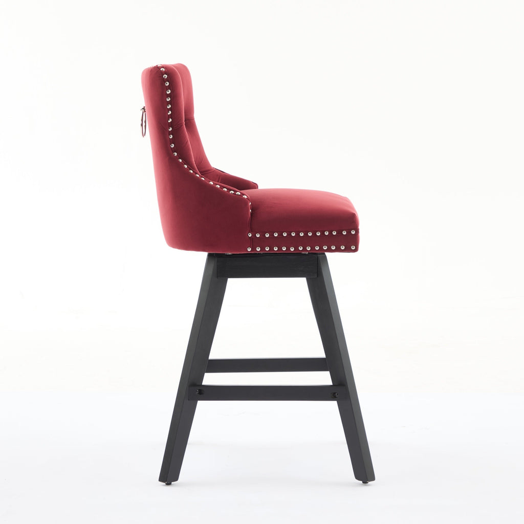 Swivel Velvet Barstools with Button Tufted Decoration - Set of 2 (Wine Red)
