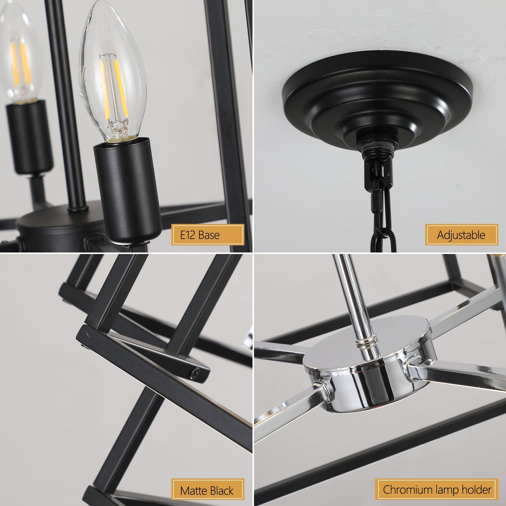 18' Modern 8-Light Black & Chrome Geometric Pendant Chandelier