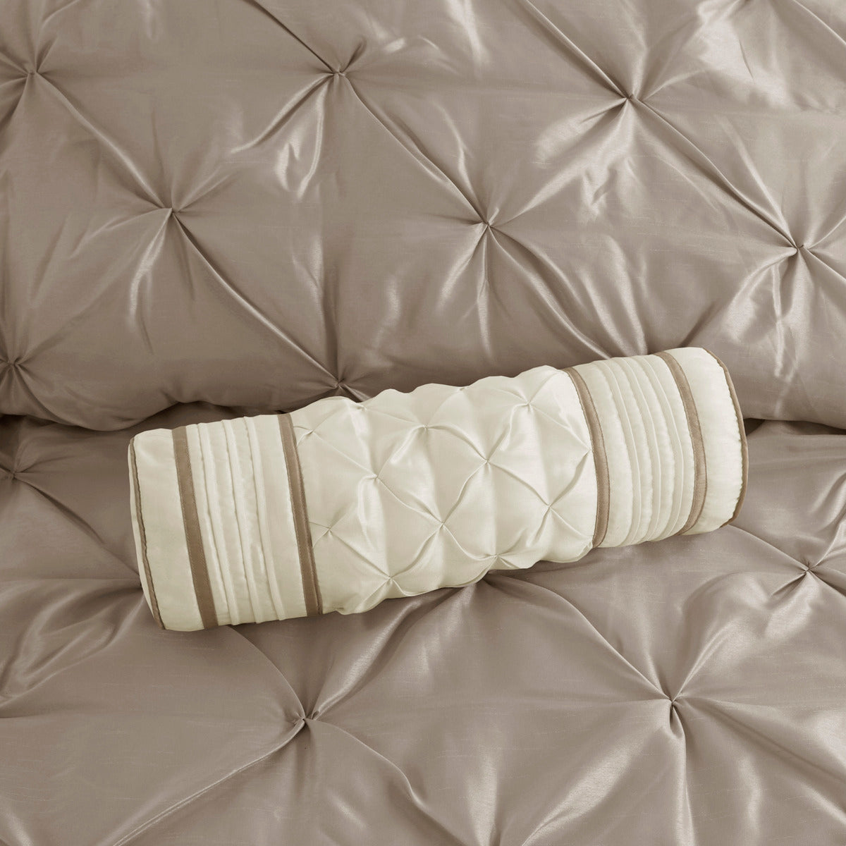 7 Piece Tufted Comforter Set Taupe California King