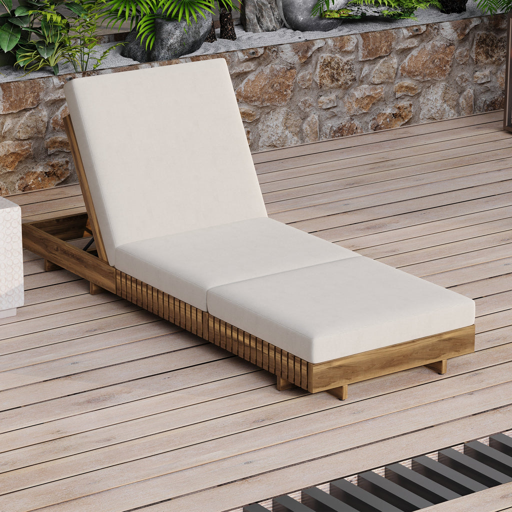 Lounge Chaise Set, Acacia Solid Wood with Cream Lounge Cushion