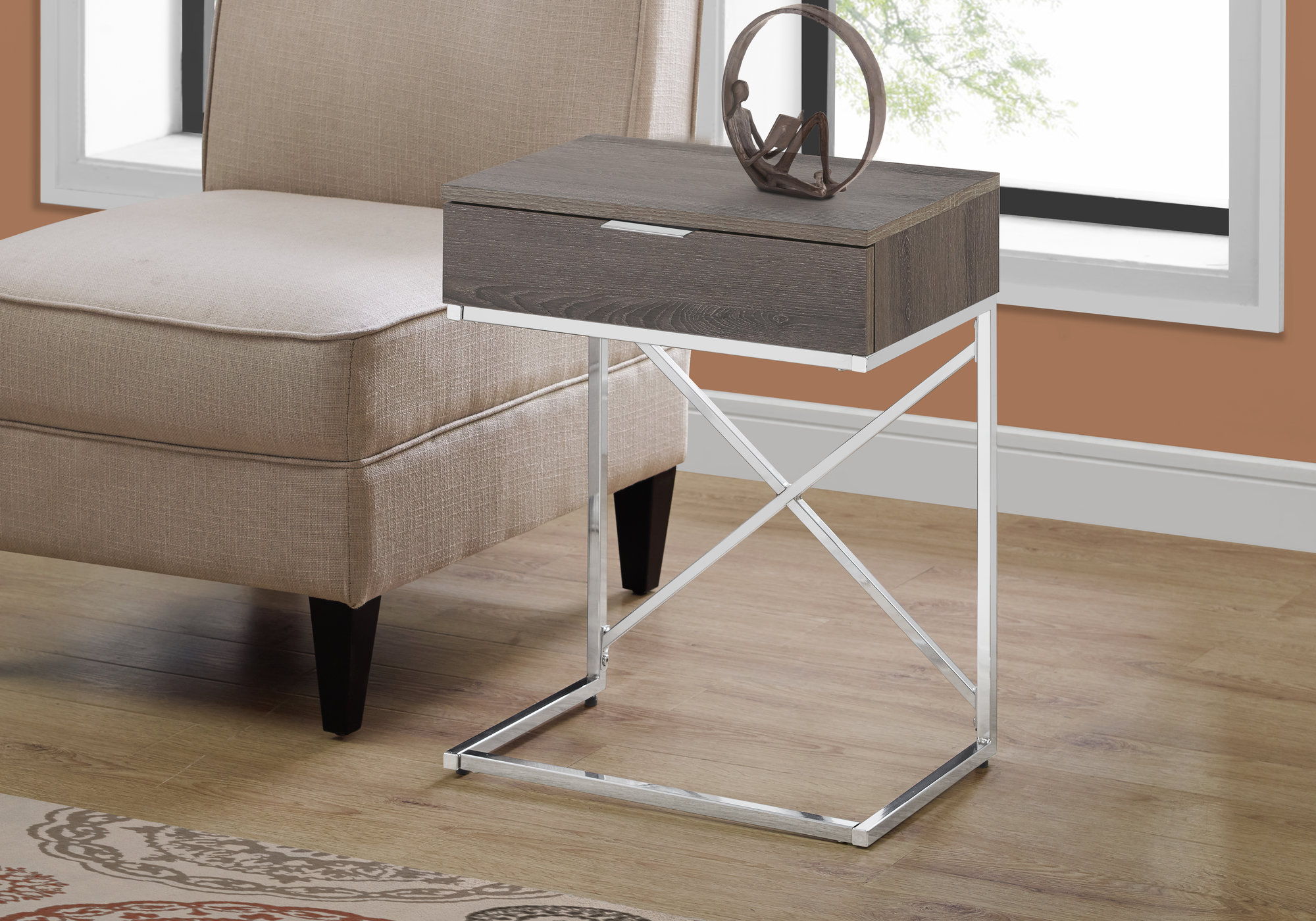 Accent Side Table with Storage Drawer in Taupe