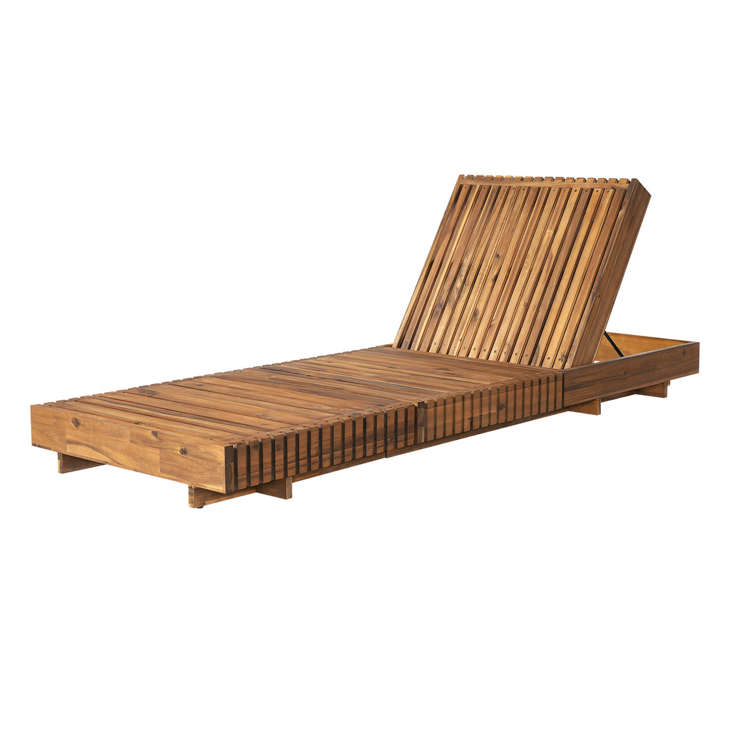 Lounge Chaise Set, Acacia Solid Wood with Cream Lounge Cushion