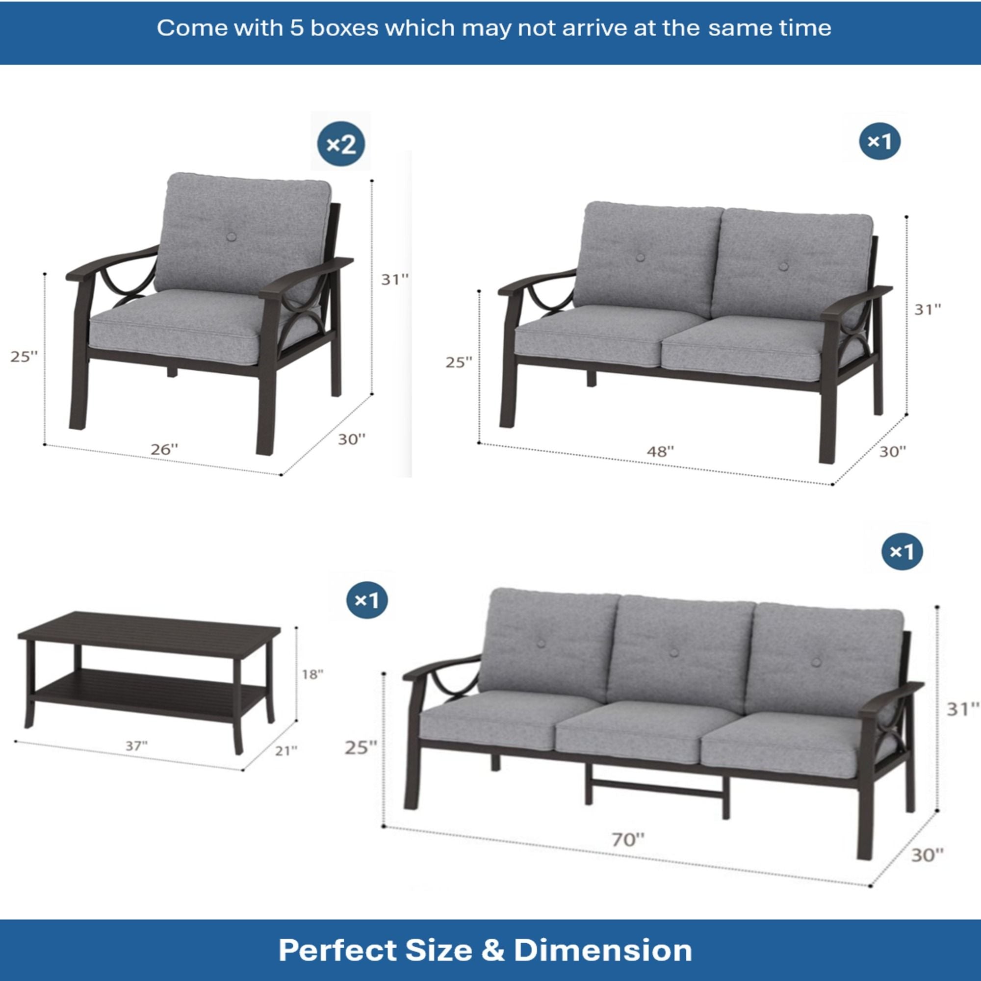 Patio Furniture Set with Coffee Table and Cushions for Backyard