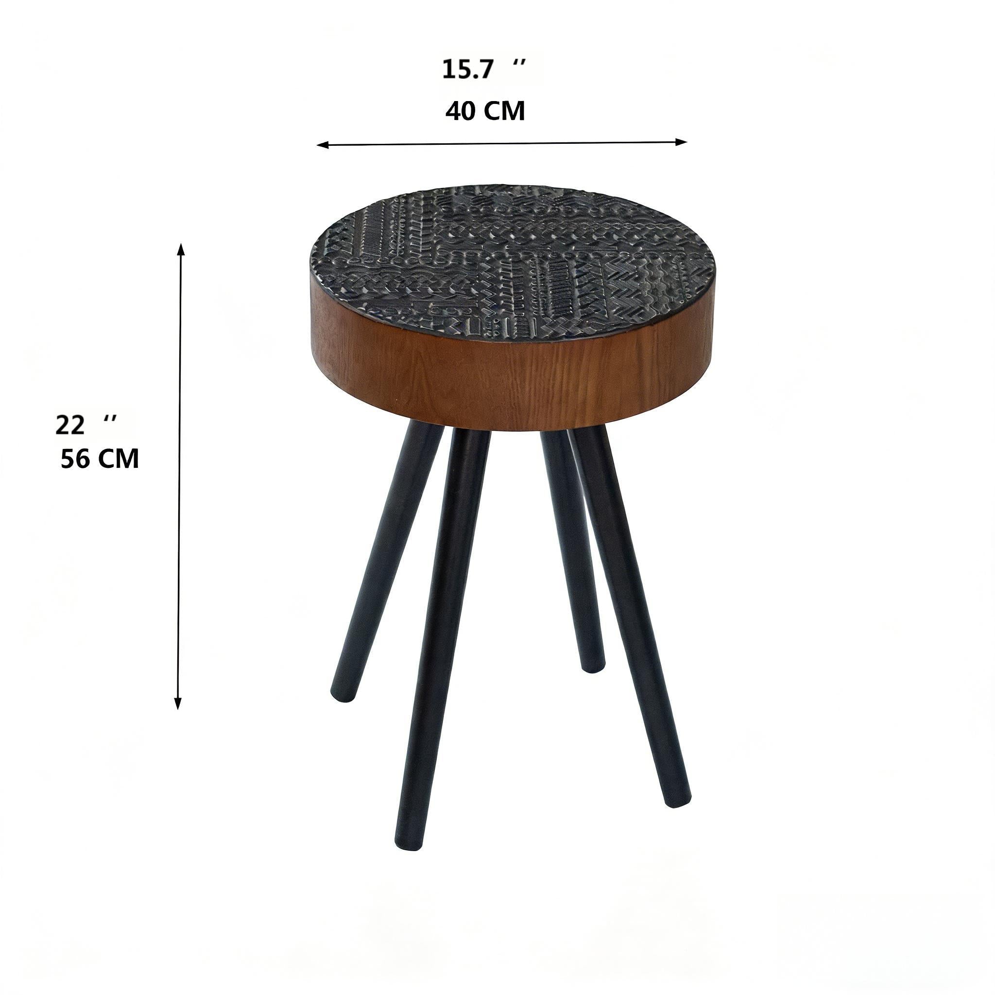Round Coffee Table With Carved Top For Living Room