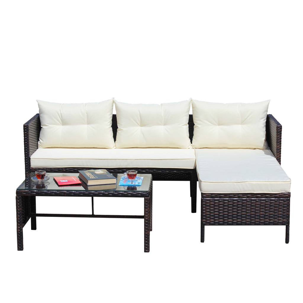Outdoor Patio Furniture 3-Piece Conversation Set with Wicker Rattan Sectional Sofa
