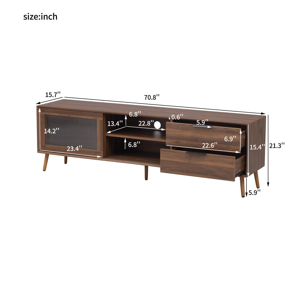 TV Stand Media Console With 2 Doors, 2 Drawers & Storage Cabinet - Walnut