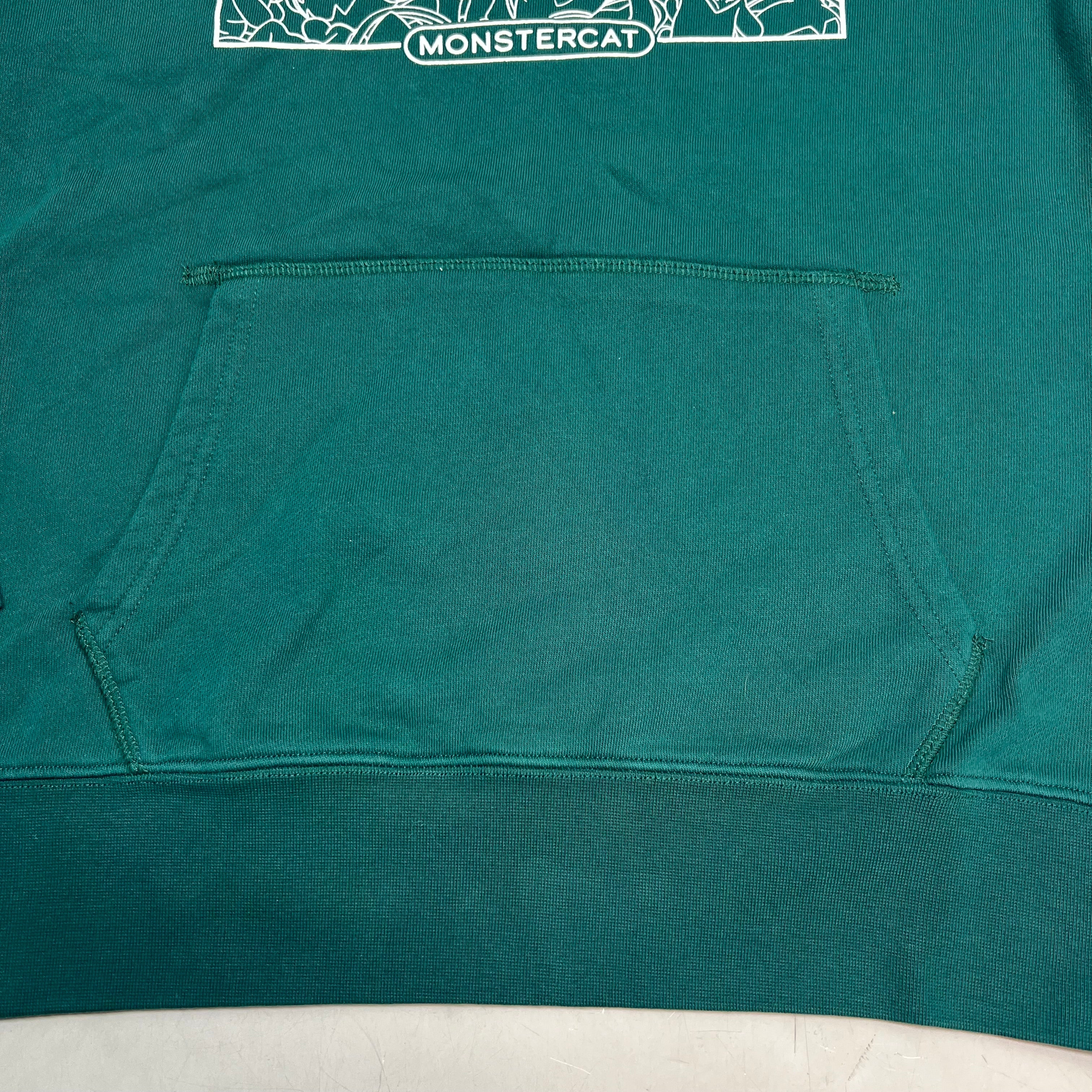 MONSTERCAT Hooded Drawstring Pull Over Sweatshirt Unisex Sz S Emerald Green