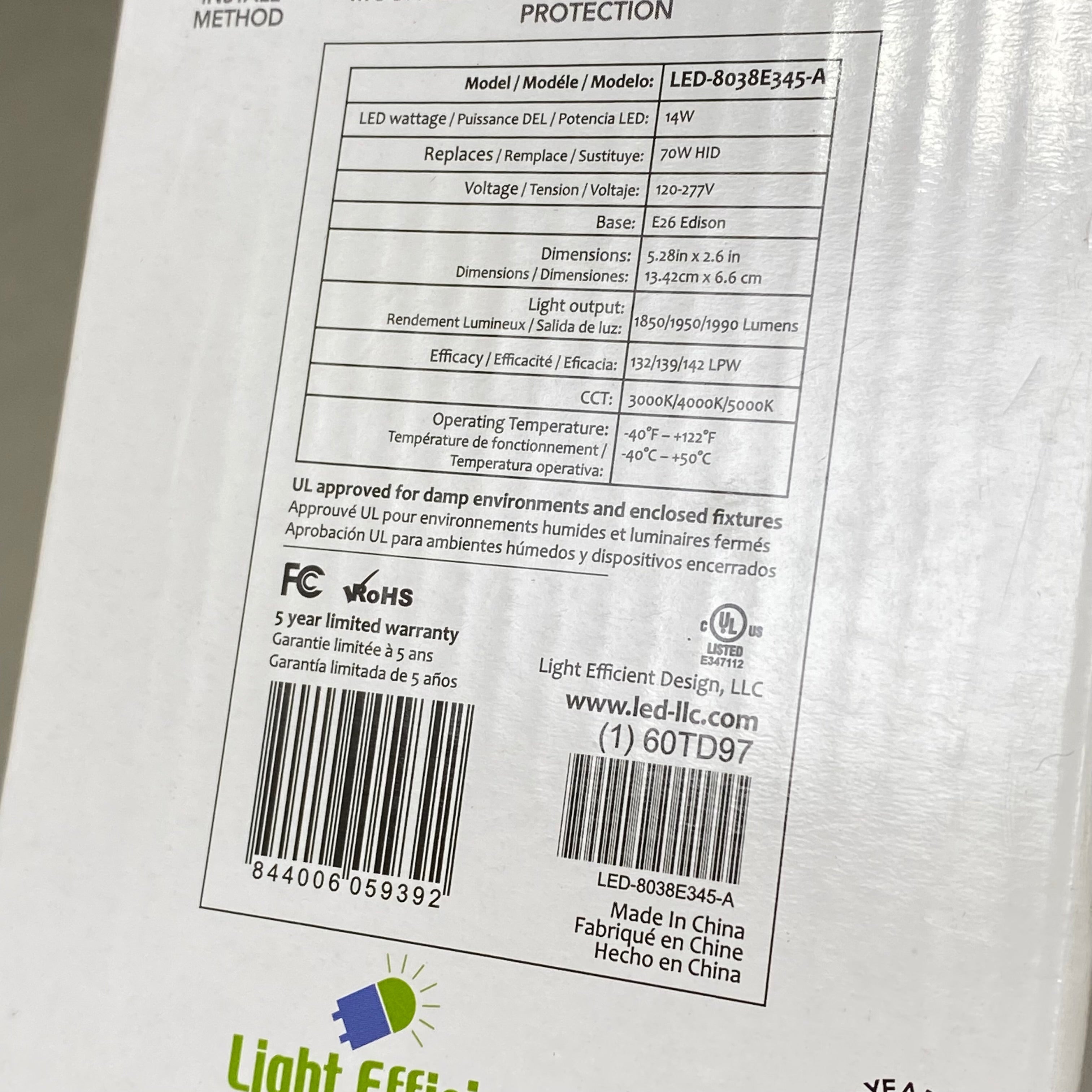 ADAPTACION BOLARDO LED Bollard Retrofit Lamp Light White LED-8038E345-A