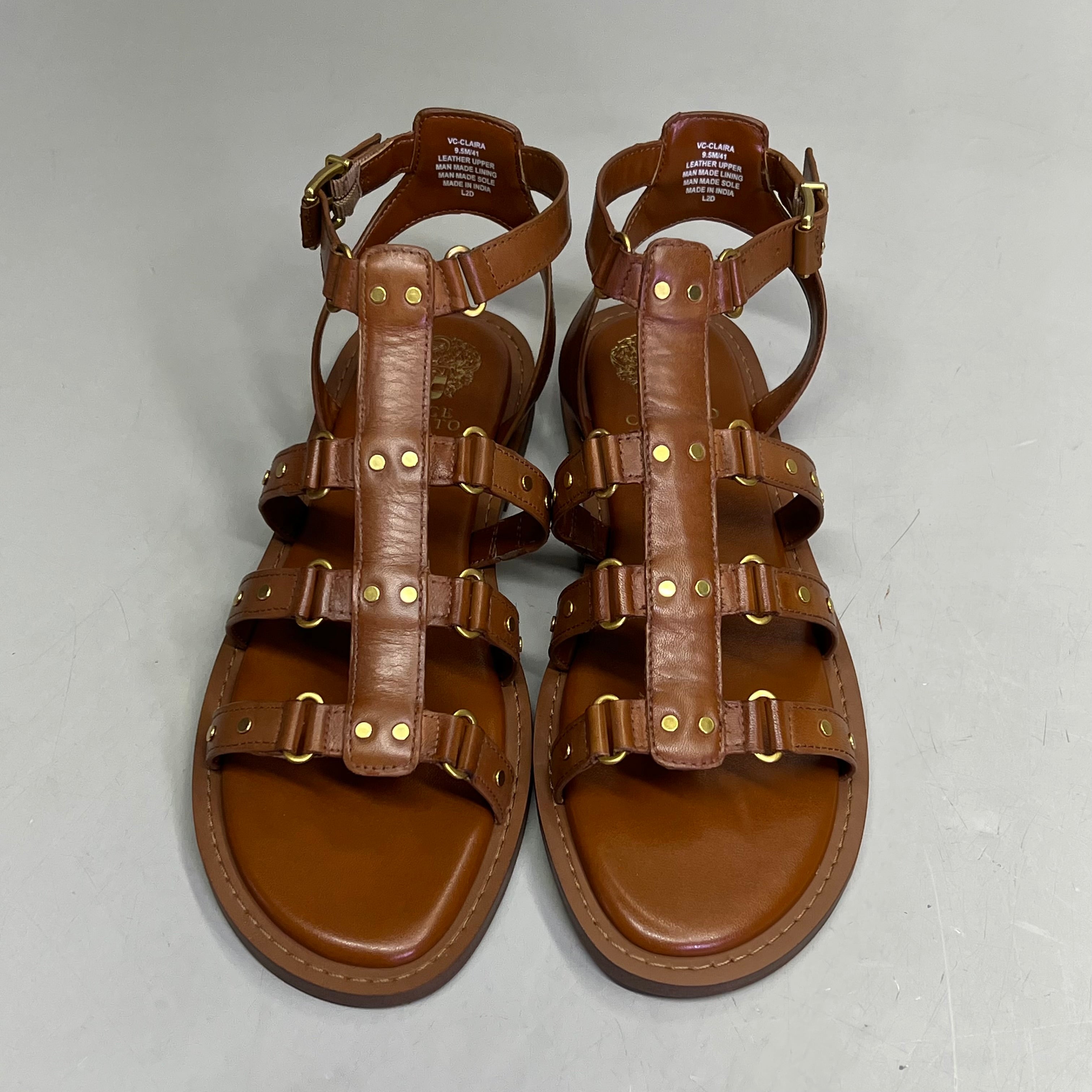 VINCE CAMUTO Leather Studded Gladiator Sandals Women's Sz 8.5M Caramelo VC-Claira