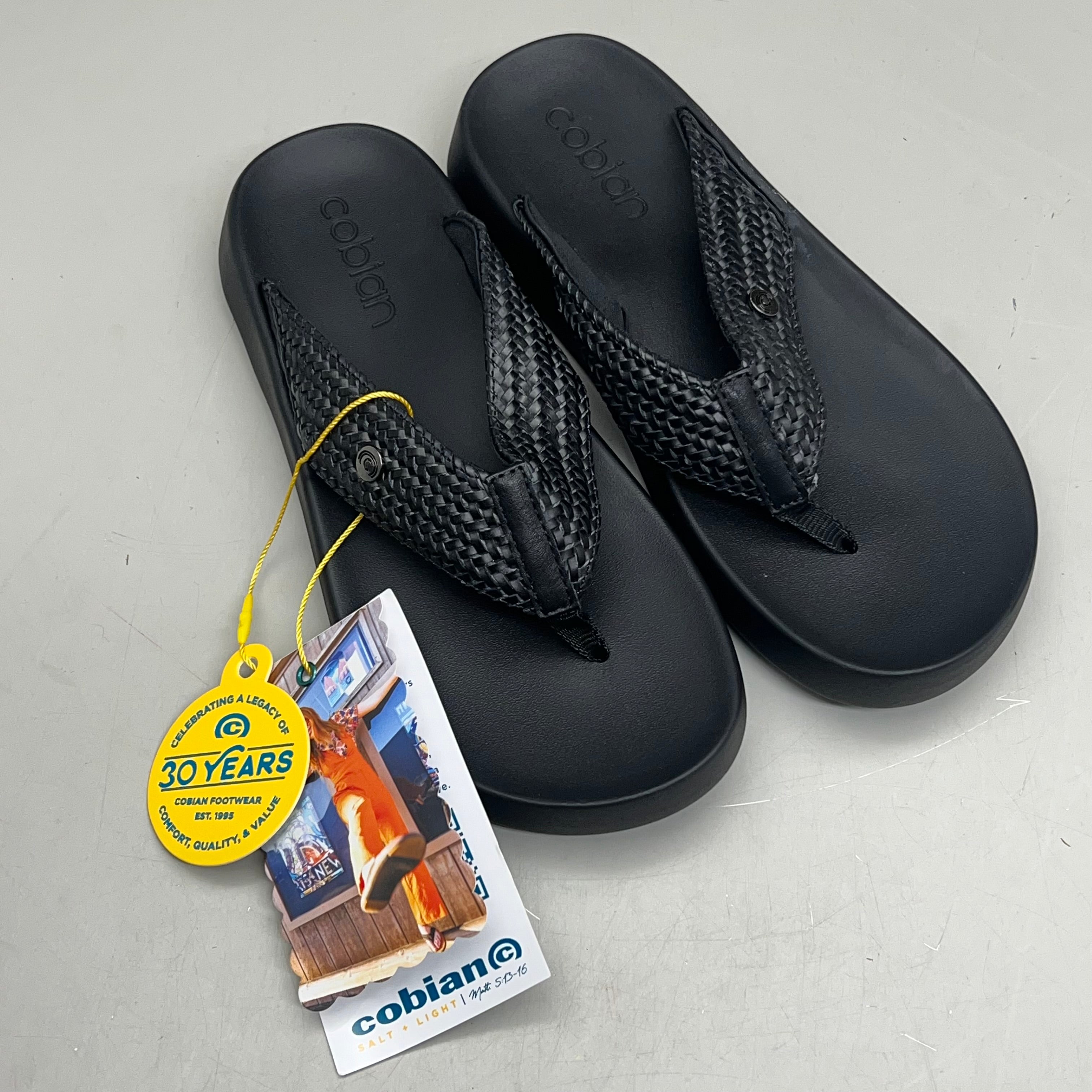 COBIAN Palmilla Braided Synthetic Leather Strap Sandals Women's Sz 9 EU 39.5 Black PAL25-001-09
