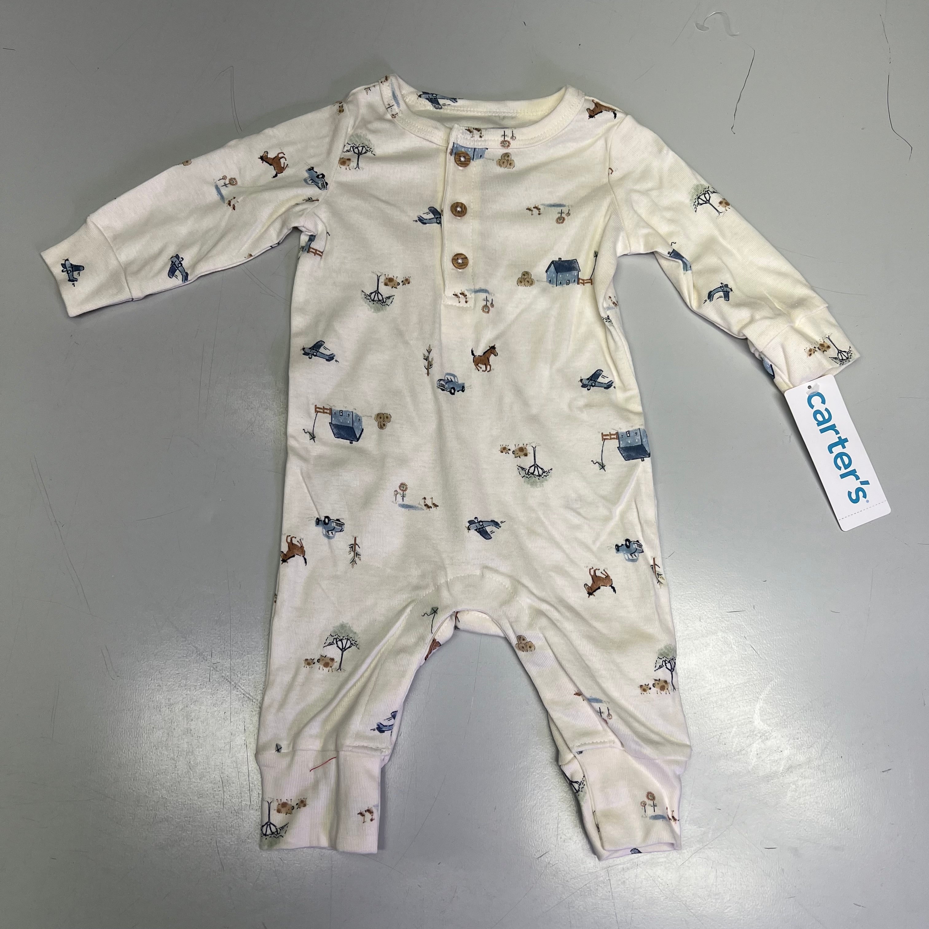 CARTERS (SET OF 2) Soft Farmhouse Pattern Body Suit Baby Boy Sz 9M Blue/White
