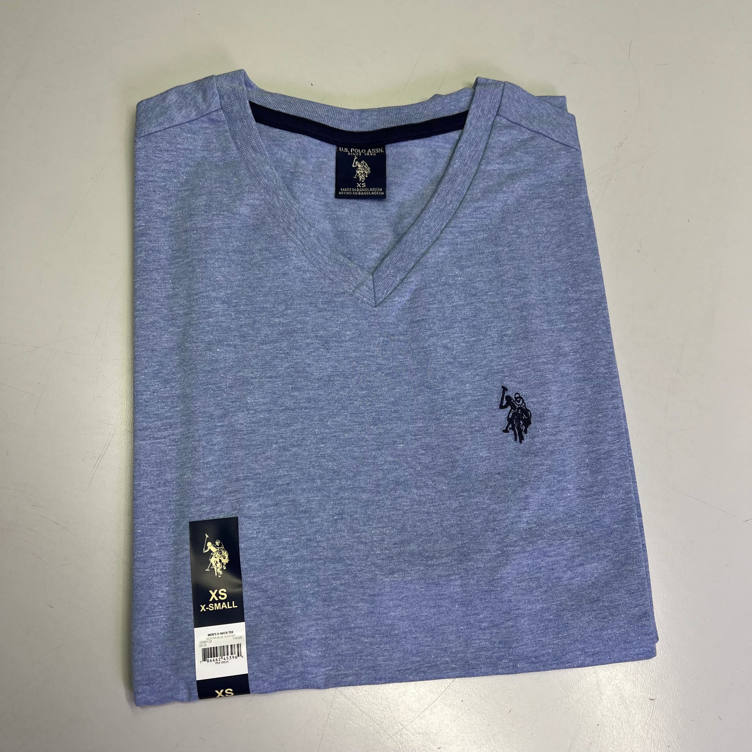 ZA@ U.S. POLO ASSN V-Neck Short Sleeve Tee Shirt Men's Sz XS Sedona Heather Blue