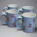 ECCOLO LTD (4 Pcs) Mugs With Fruit Design Sz 4.5" H x 3.5" D Blue MU165K