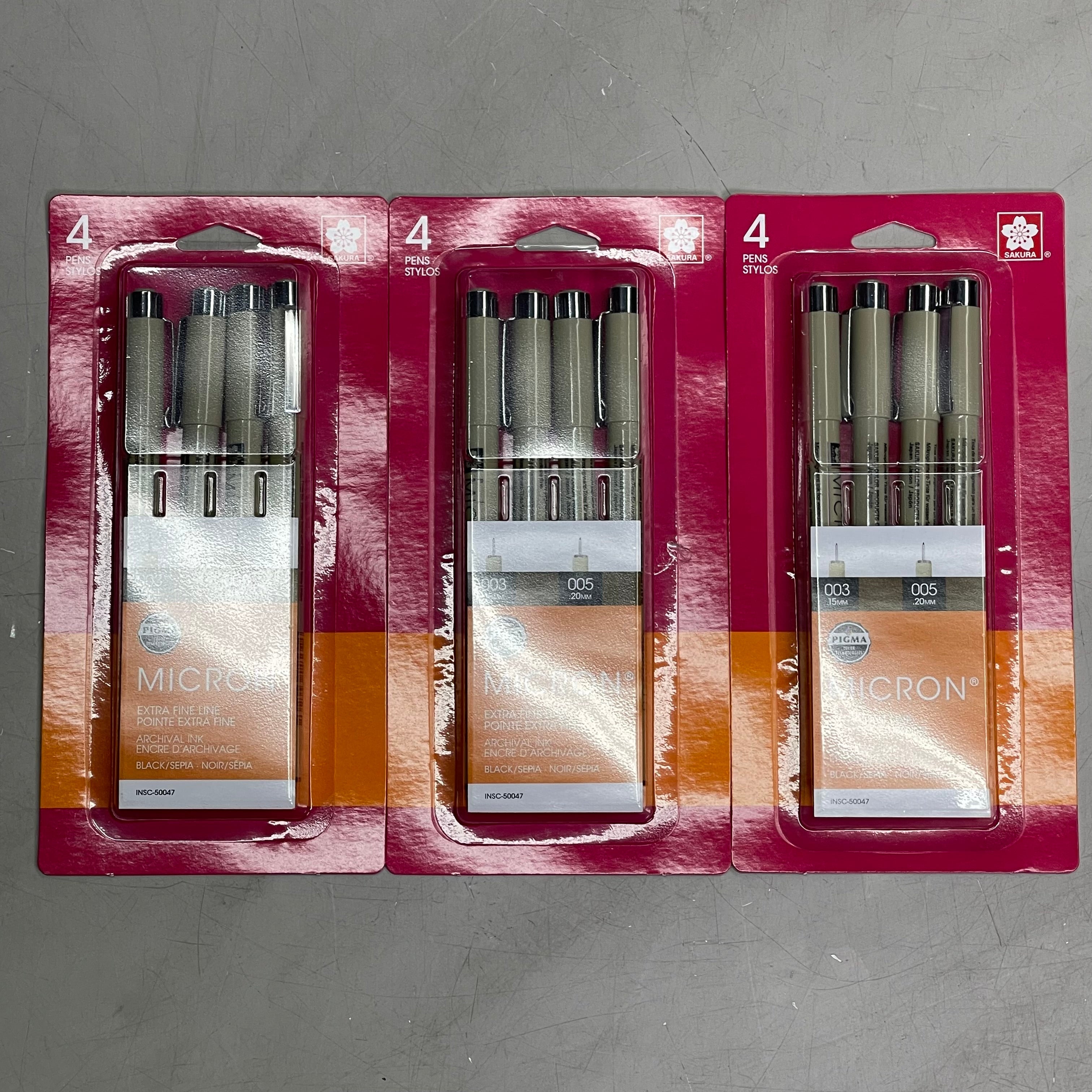 SAKURA (3-PACK) Pigma Micron Pens 0.15mm & 0.20mm Black/Sepia 50047