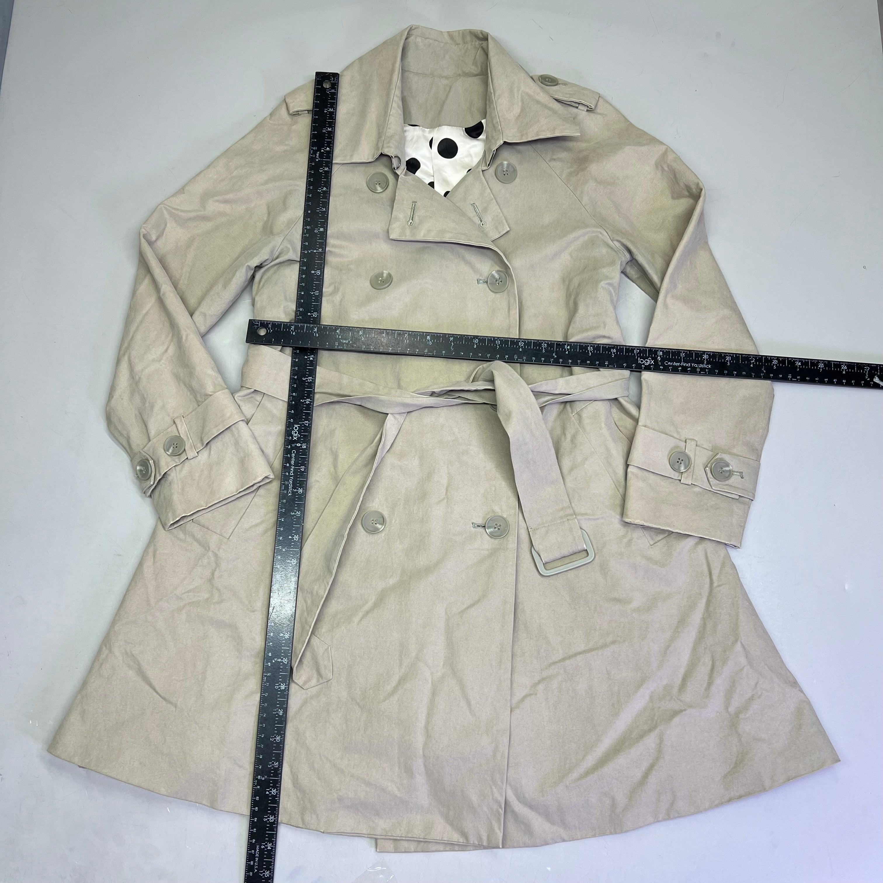 CAROLINA HERRERA Trench Coat Dot 55% Silk Lined Women's Sz S Khaki (Pre-Owned)