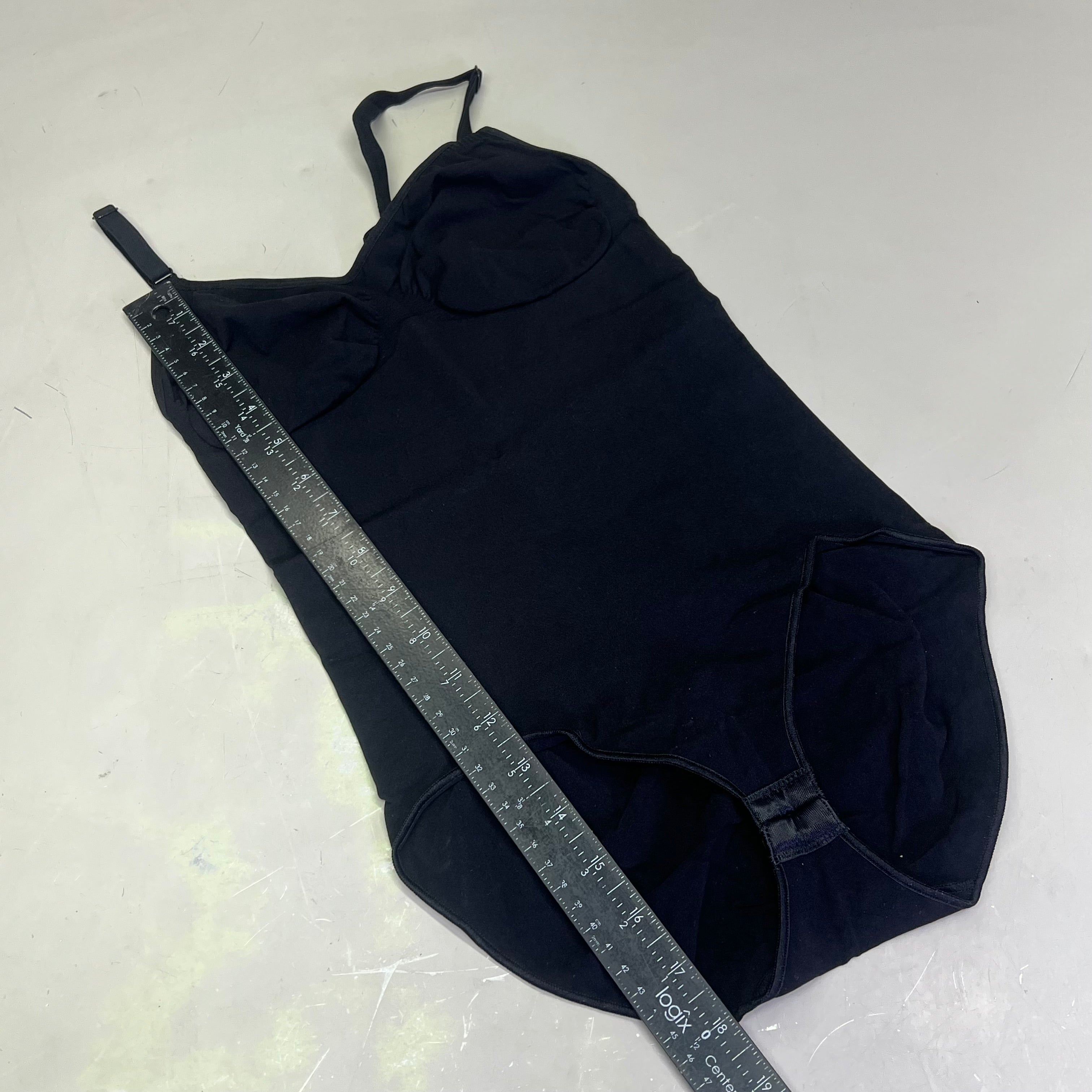 LUXMERY Breathable Stretch Fabric Low Back Sculpting Body Suit Sz L Black