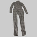 NORMA KAMALI Sleeve Open Back Catsuit Footsie Women's Sz XXS/32 Chocolate Plaid
