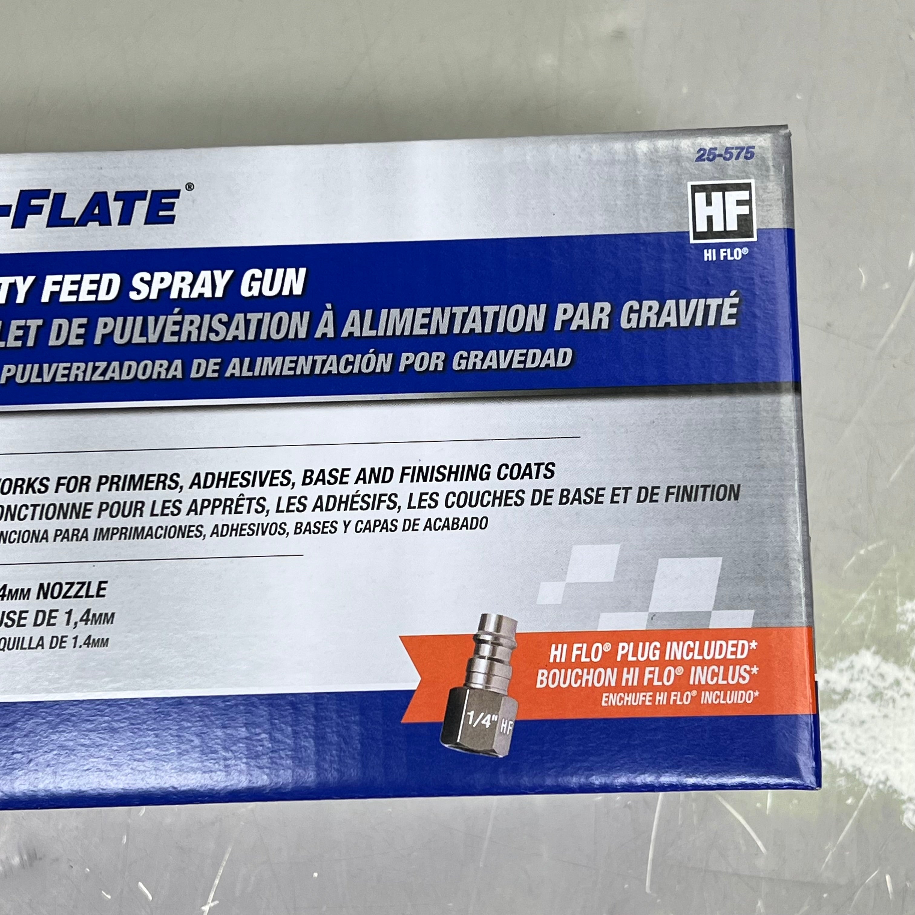 TRU-FLATE Full-Size HVLP Spray Gun-HF  600cc Hopper Sz Clear/Chrome TRFL25575