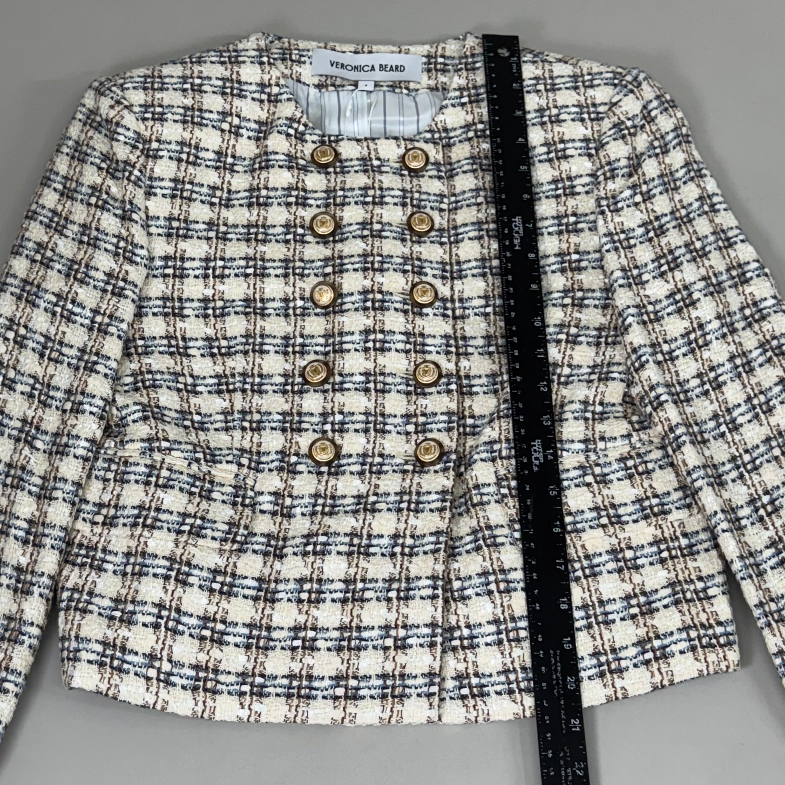 VERONICA BEARD Bentley Tweed Jacket Sz-6 Ivory/Camel 2406TW6810474