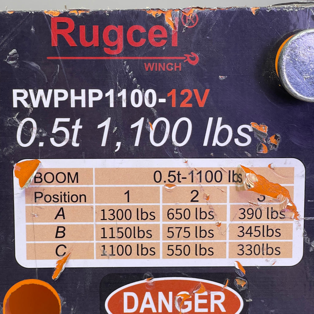 RUGCEL Davit Crane Hoist Winch Orange RWPHP1100-12V (Cosmetic Damage)