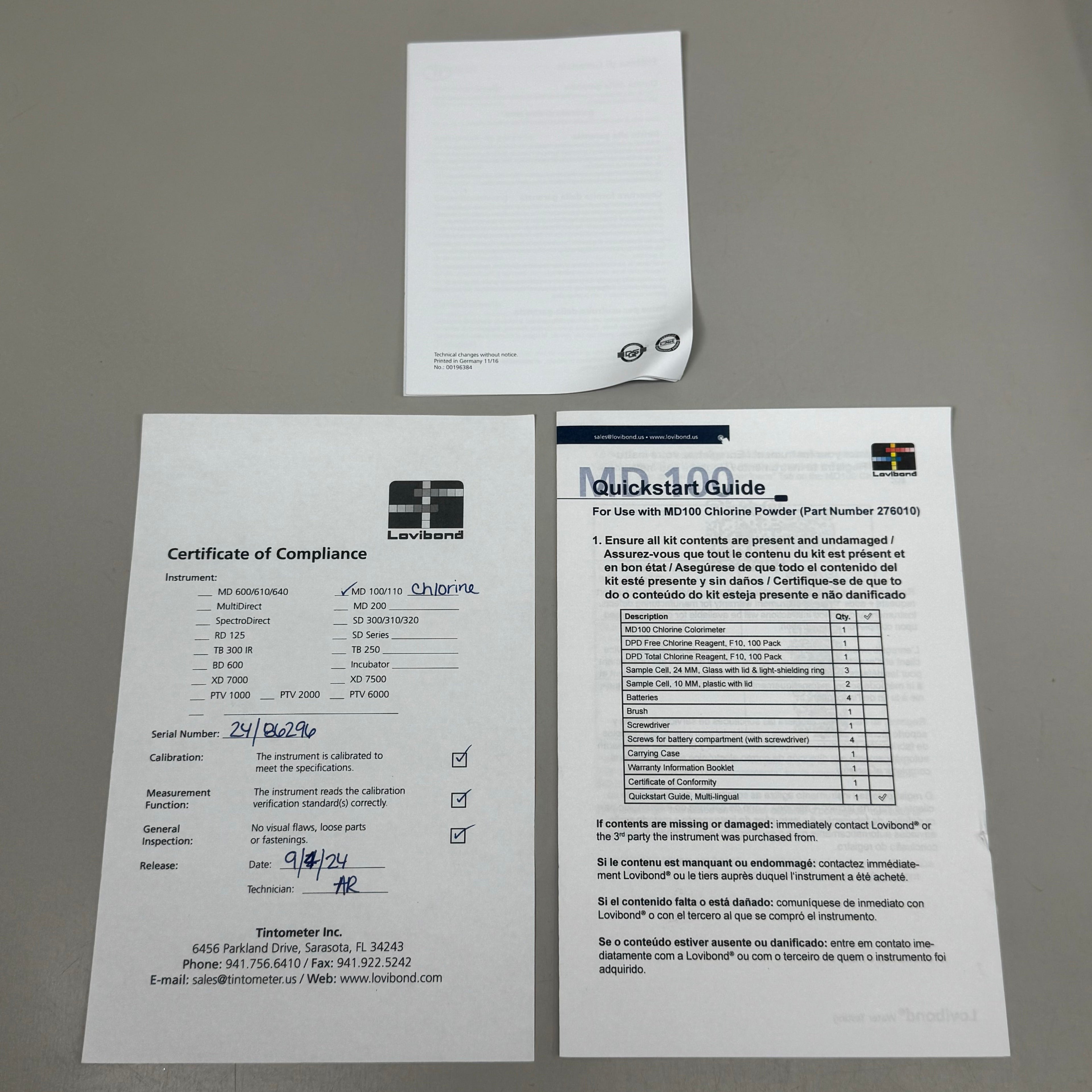 LOVIBOND Tintometer Chlorine Duo Colormeter w/0.02-2.0 mg/L MD100 Water Testing