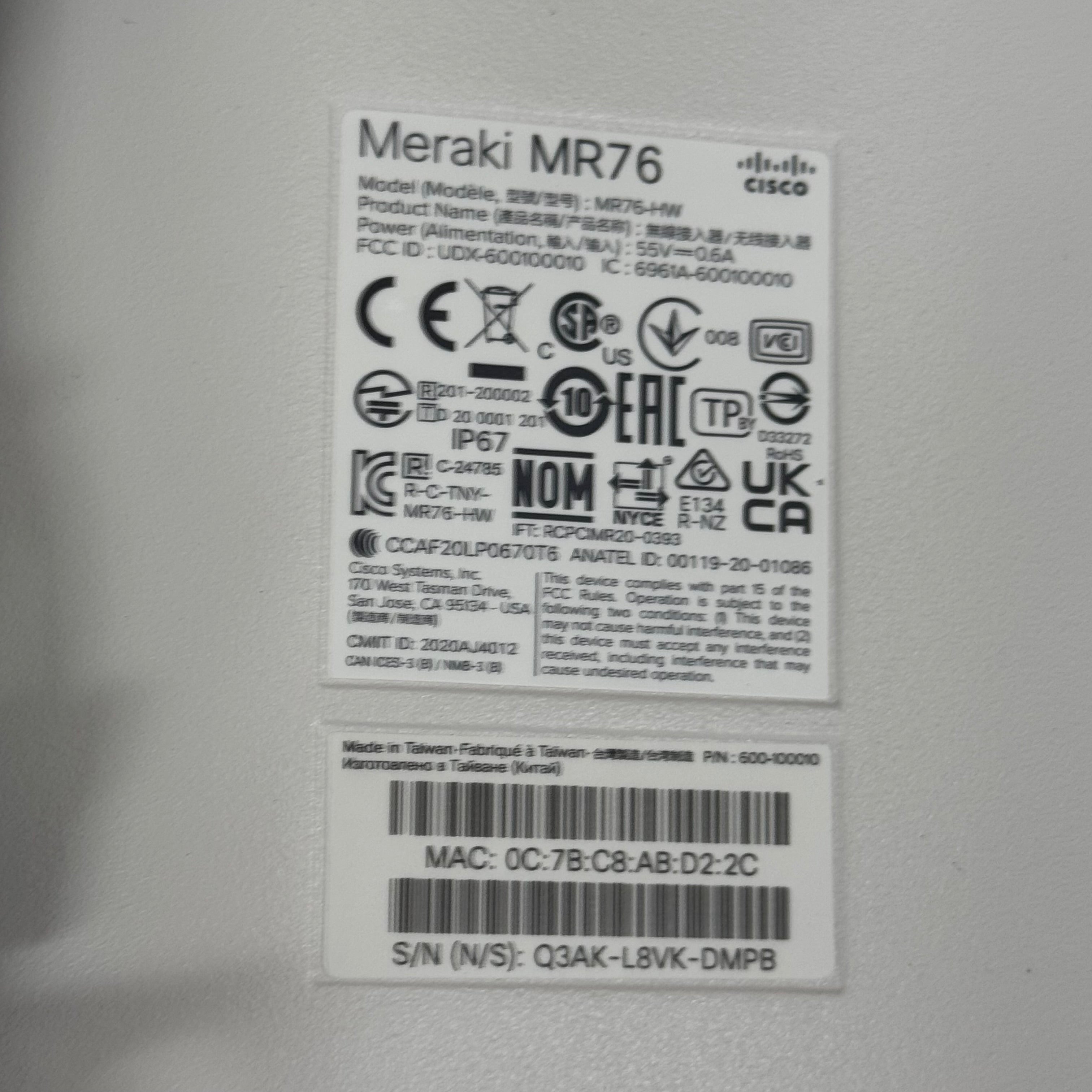 CISCO High Performance 802.11 Ax Wireless Access Point Outdoor Wifi 6 White MR76 (tied to a business)