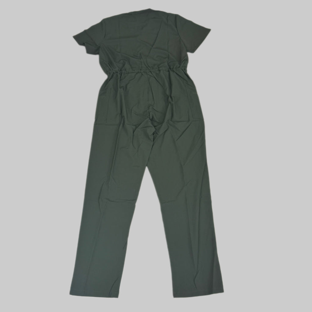 GREEN TOWN 4 Flex Scrubs Jumpsuit Cinch In Waist Women's Sz M Olive GFX-023AST