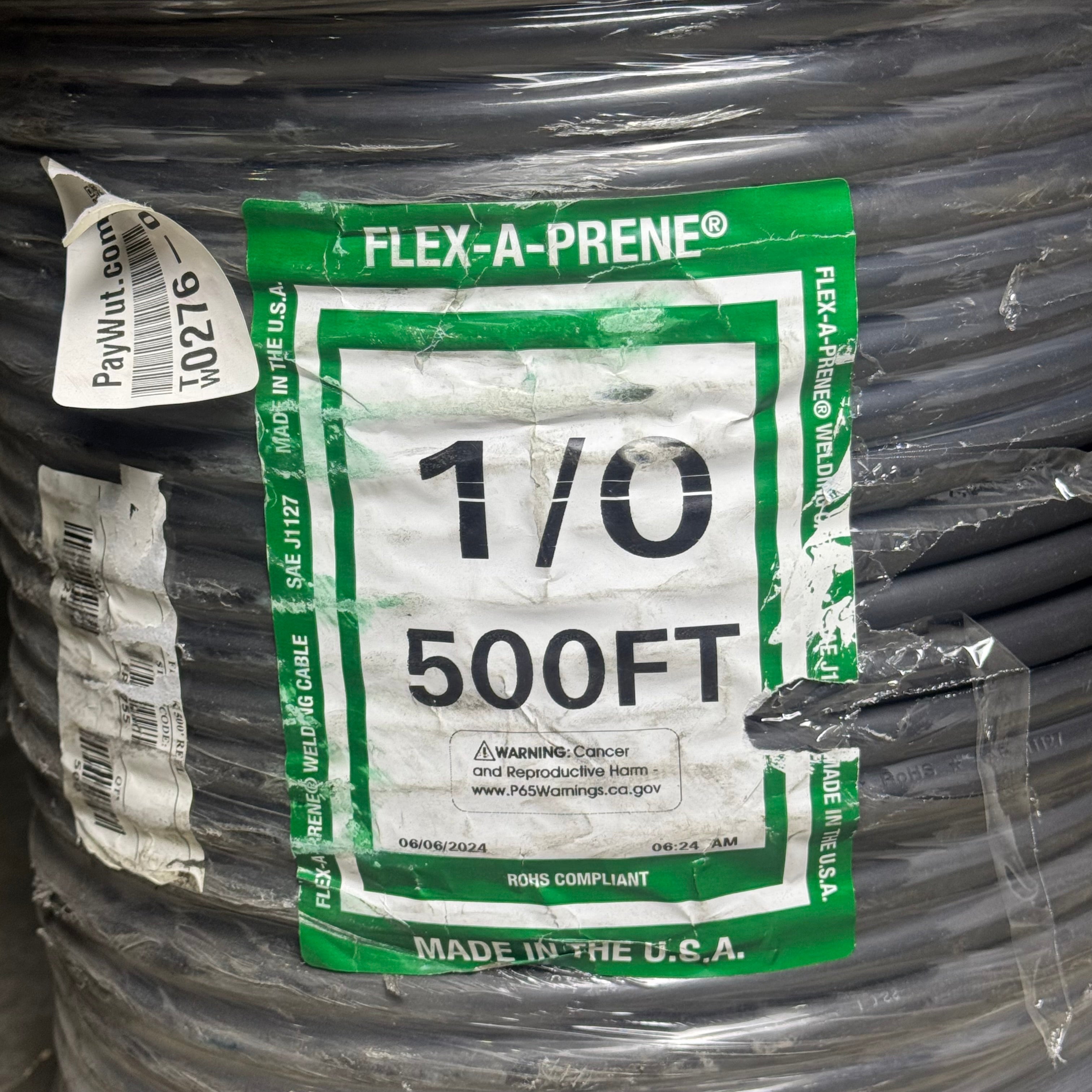 FLEX-A-PRENE Highly Durable Welding Cable 1/0 Versatile 600V 500ft Black 1/0-500