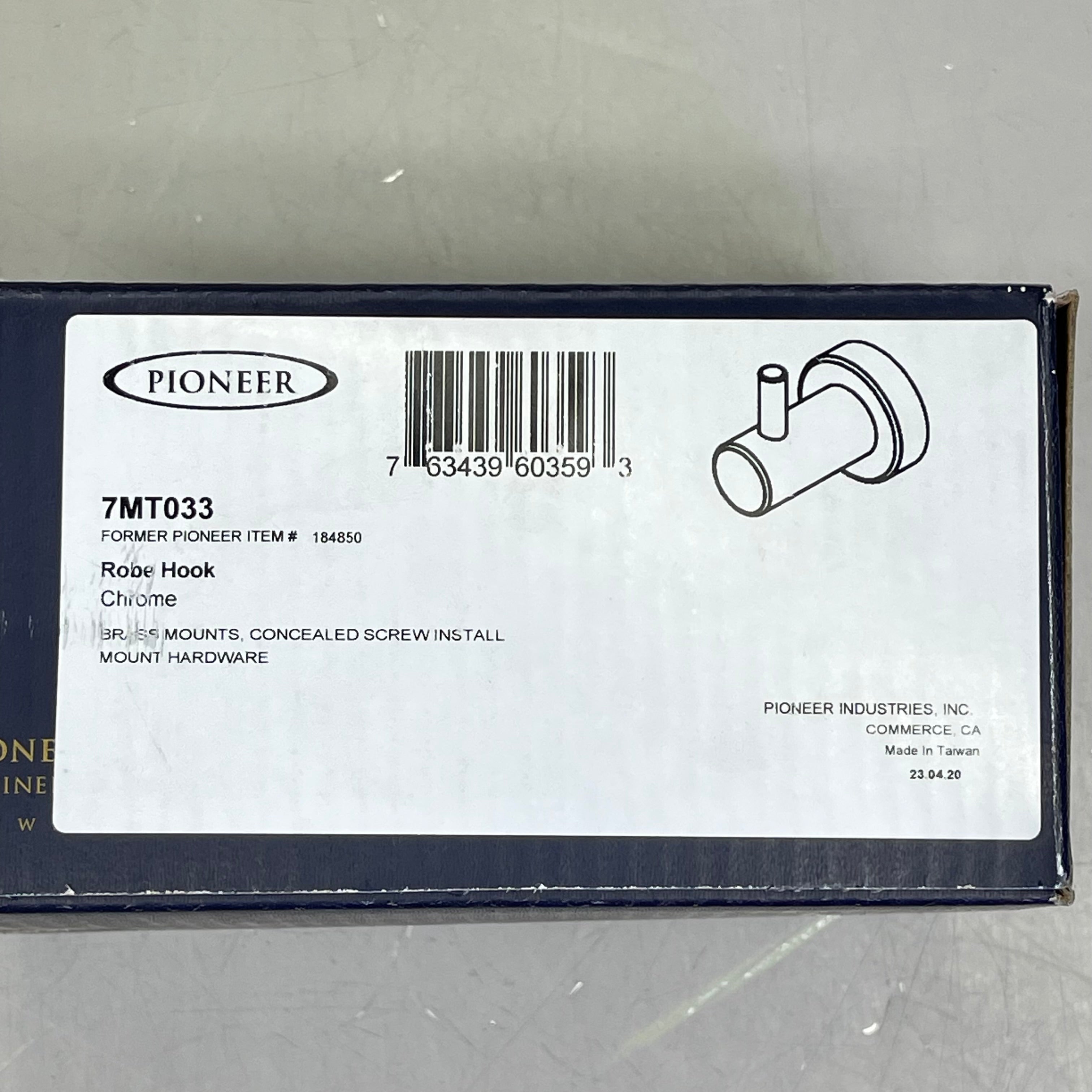PIONEER Motegi Robe Hook 3.5" x 2.5" x 2.5" Chrome 7MT033