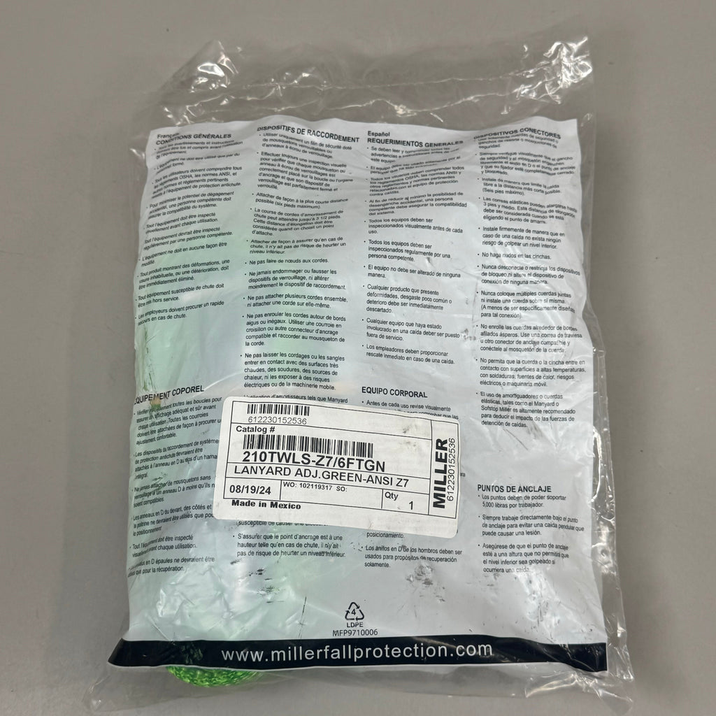 HONEYWELL Lanyard Adjustable High Performance 310 lb Cap 6ft 210TWLS-Z7/6FTGN