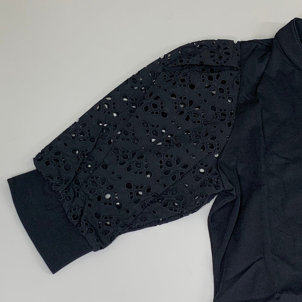 VERONICA BEARD Jeans Women's Coralee Top Lace Sleeves Sz-L Black J2406JY0330831
