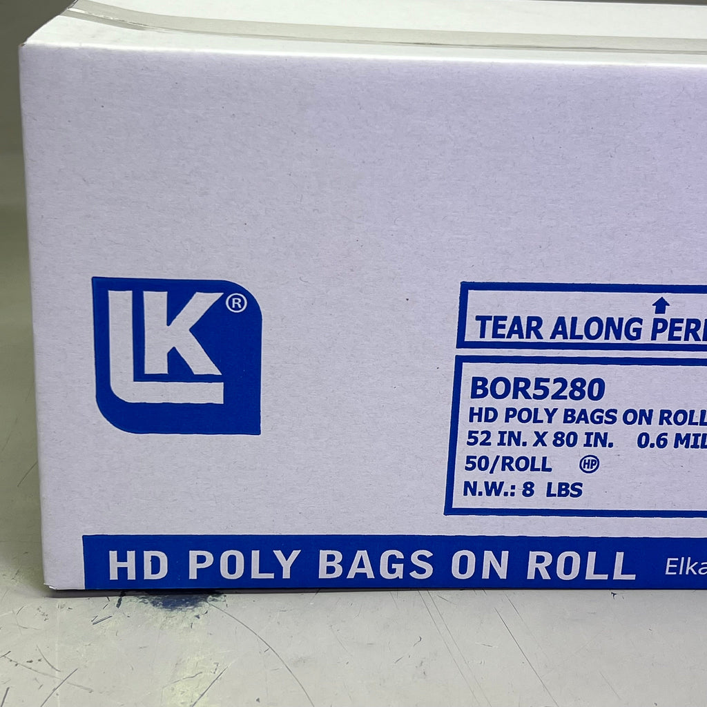 ELKAY PLASTICS (4 PACK, 50 BAGS PER ROLL) HD Poly Bags On Roll 52in. x 80in. B0R5280