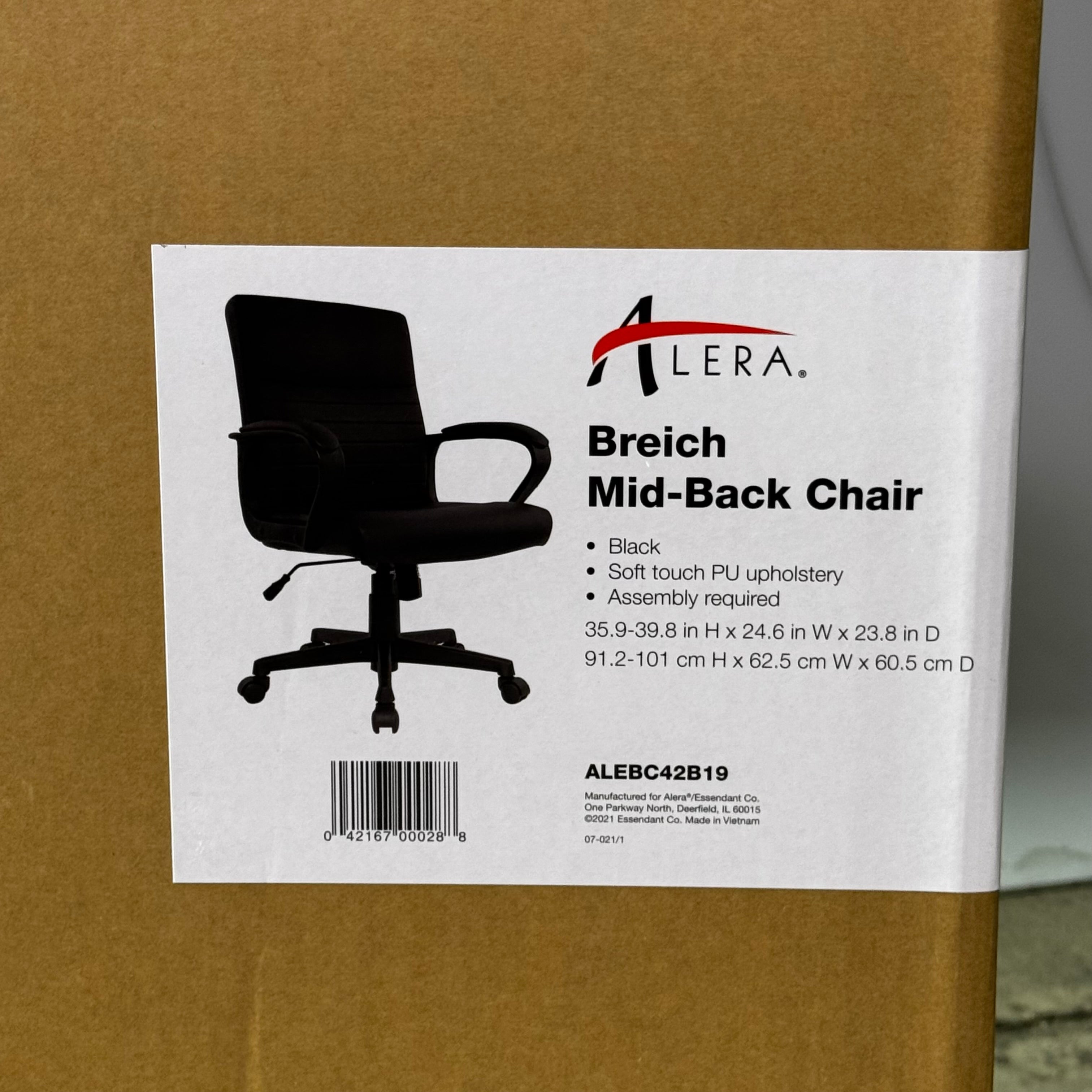 ALERA Mid-Back Chair Sz 35.9-39.8” H x 24.6” W x 23.8” D, Black ALEBC42B19