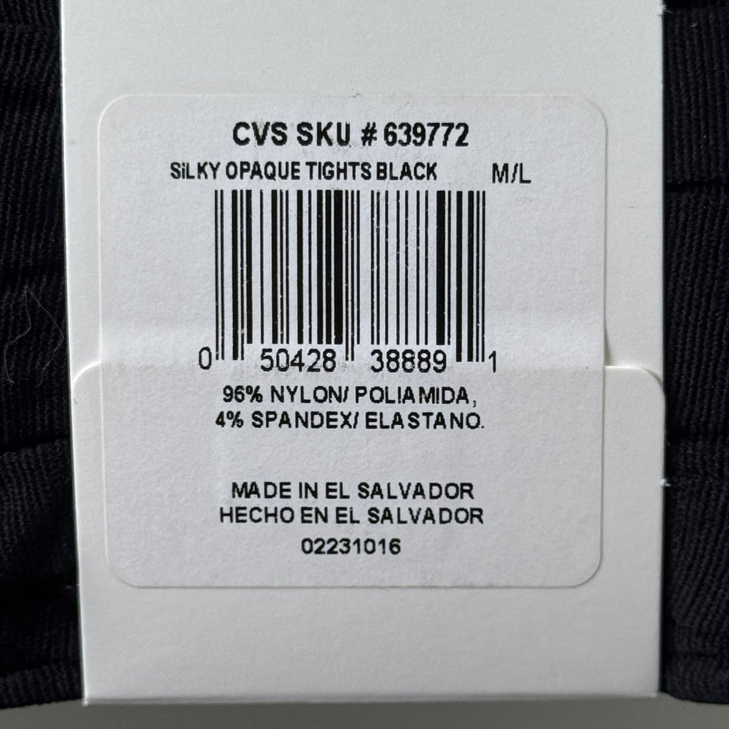 HANES (3 PACK) Style Silky Opaque Tights Non-Control Top Women's M/L Black 639772