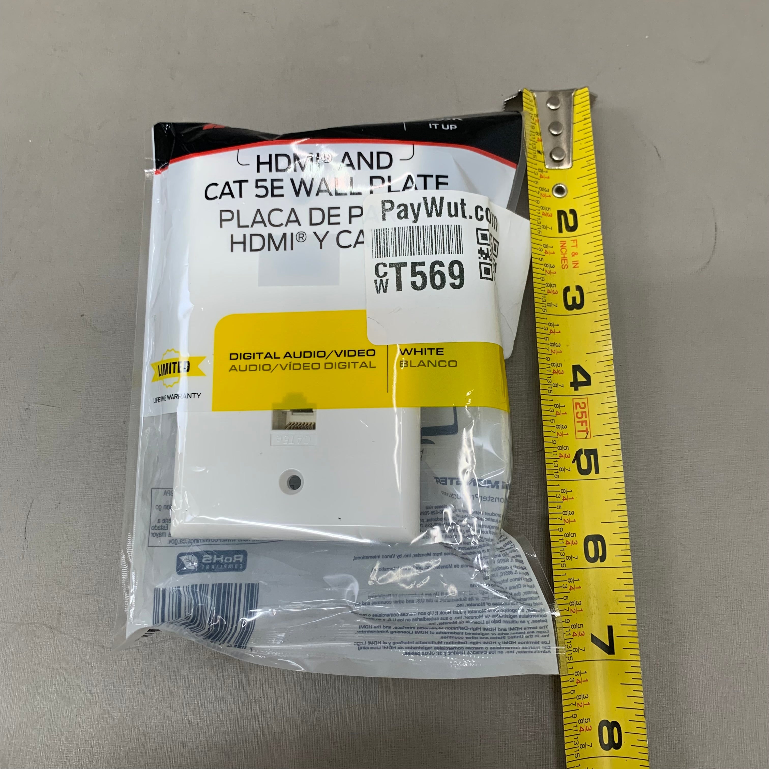MONSTER Plastic Coaxial Wall Plate 4"x2.5" White JHIU0072
