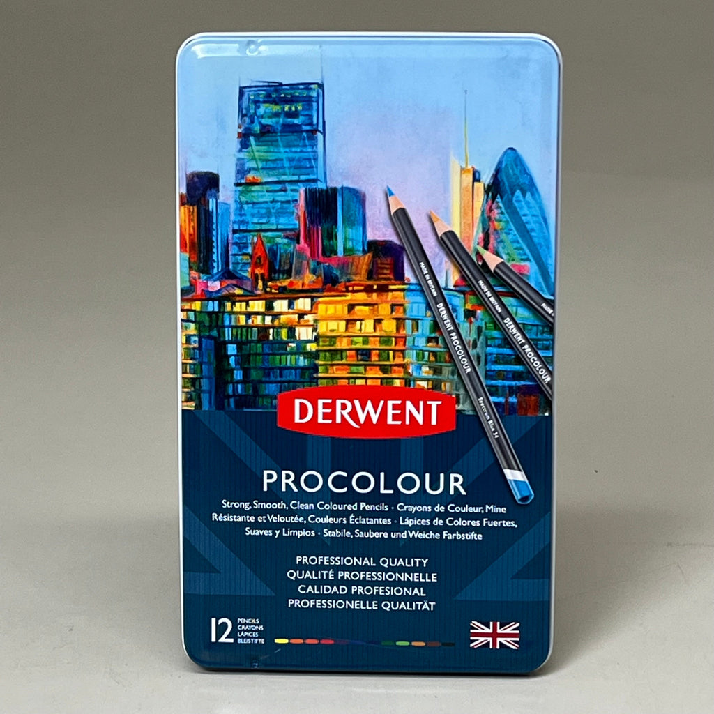 DERWENT (12 COUNT) Procolour Pencils Water Soluble in Metal Tin Case 2302505