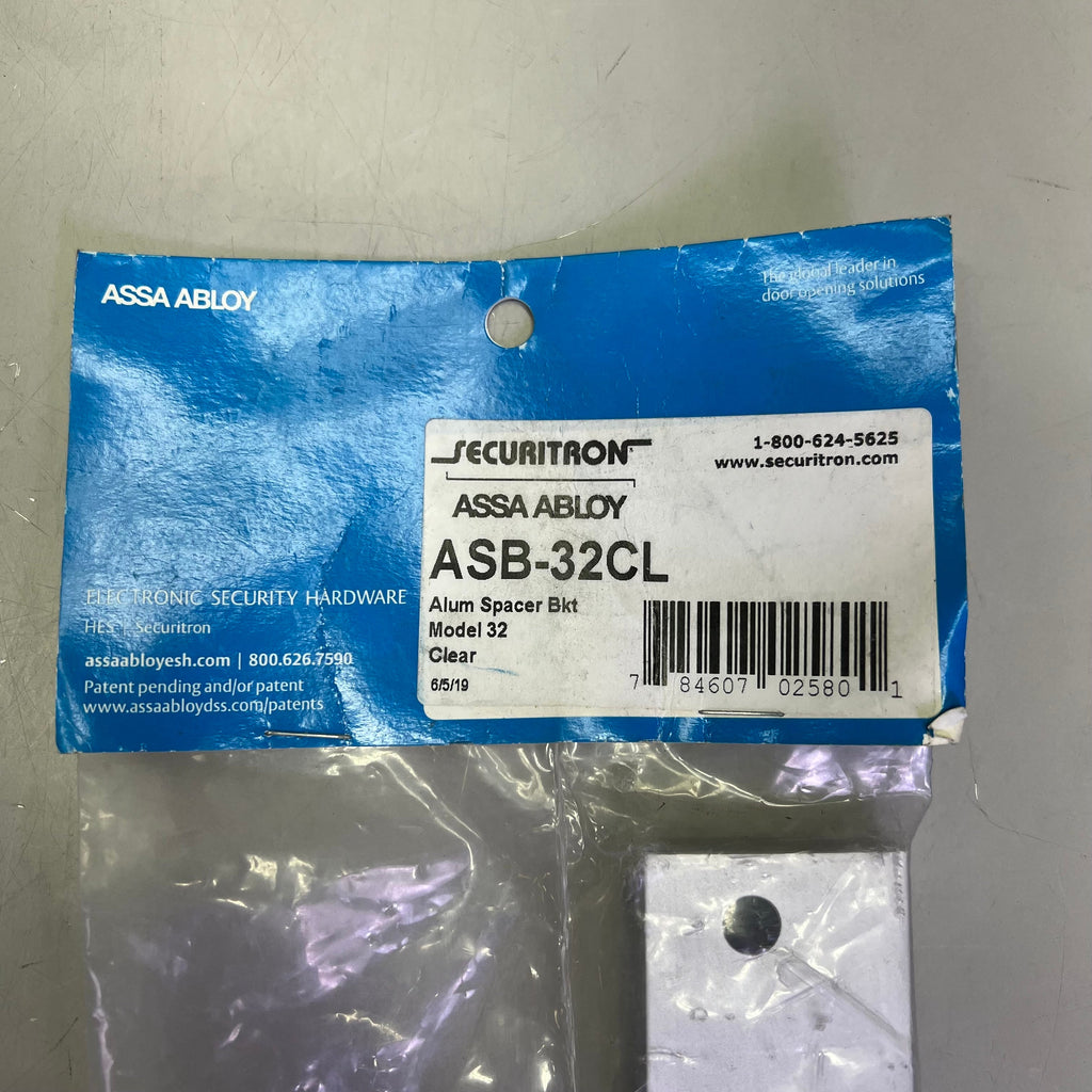ASSA ABLOY Securitron Aluminum Shim Bracket Model 32 Hardware 8" Clear ASB-32CL