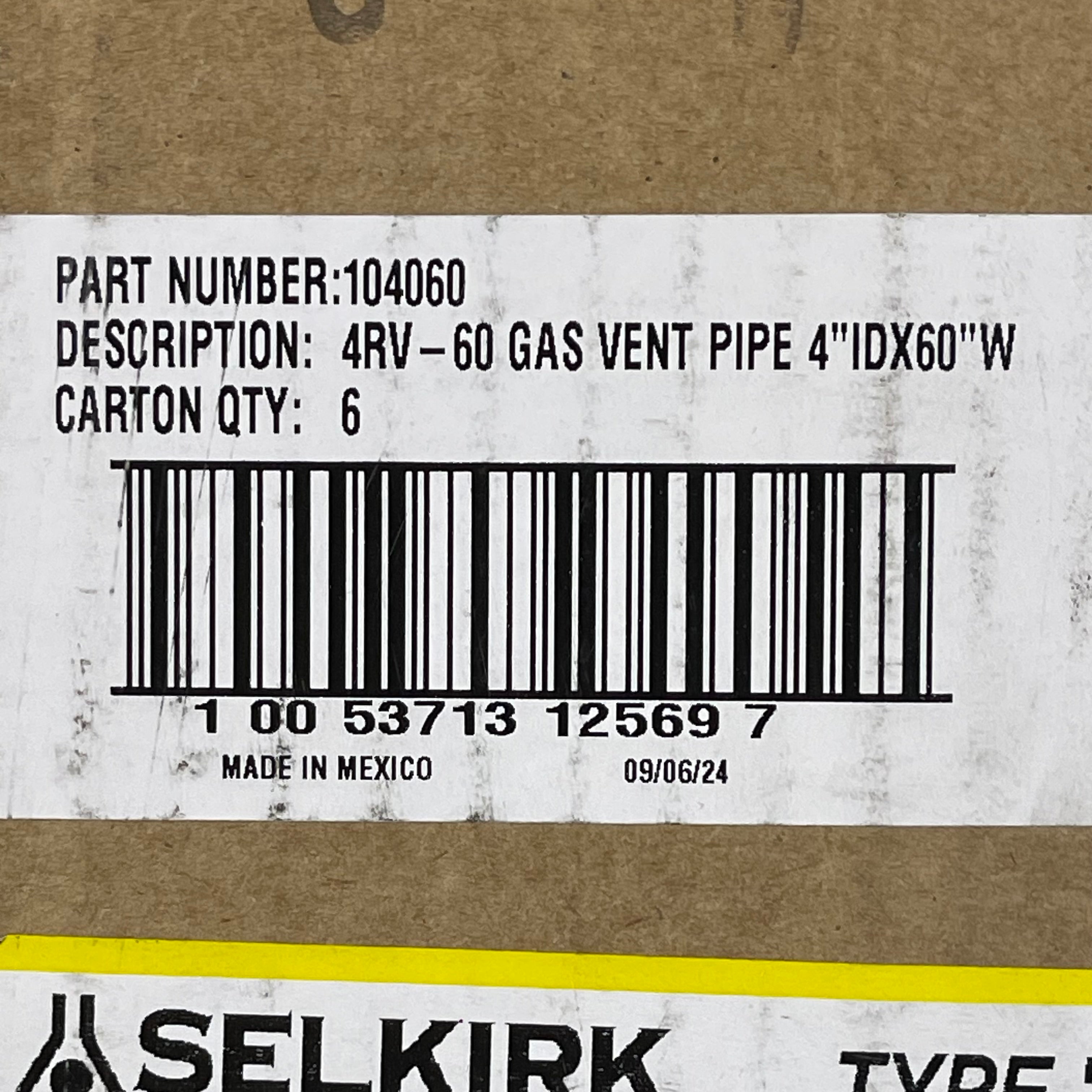 SELKIRK (6-Pack) Duravent Locktab Double Wall Round Gas Pipe 4" Dia x 5' L Steel 4RV5