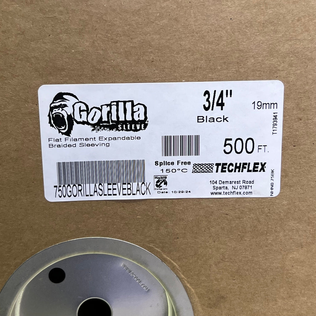 GORILLA Flat Filament Expandable Braided Sleeving Sz 500 ft x 3/4", Black