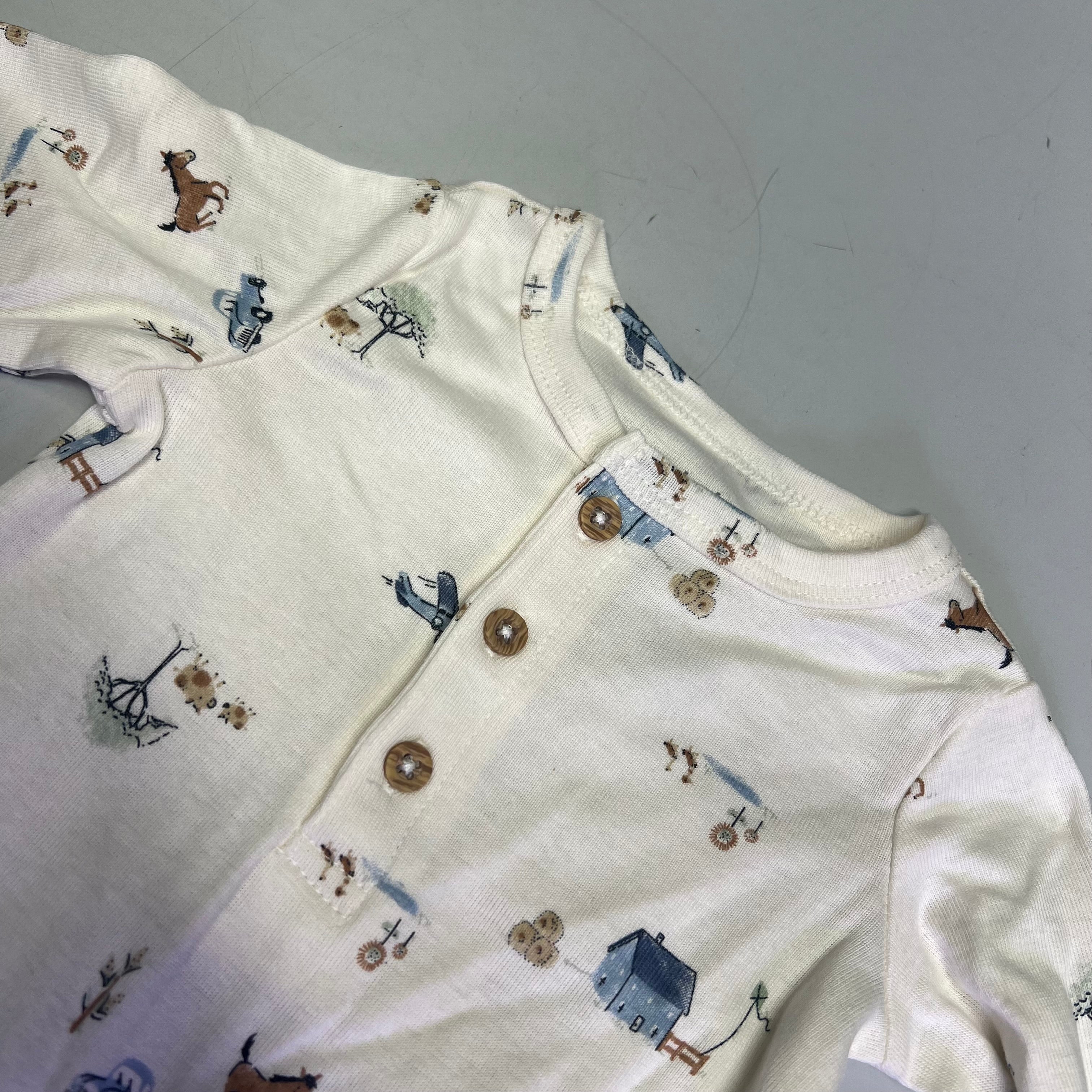 CARTERS (SET OF 2) Soft Farmhouse Pattern Body Suit Baby Boy Newborn Blue/White