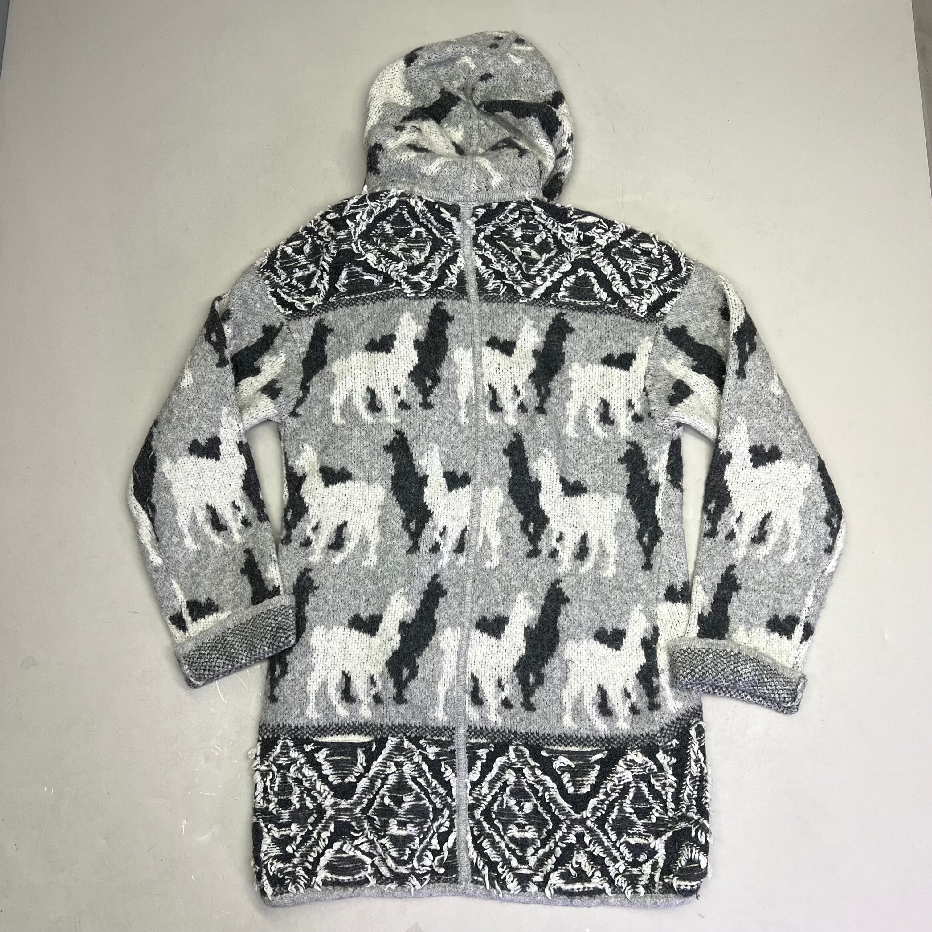 ANTHROPOLOGY Llama & Alpaca Knit Cardigan W/ Hood Women's Sz XS Grey