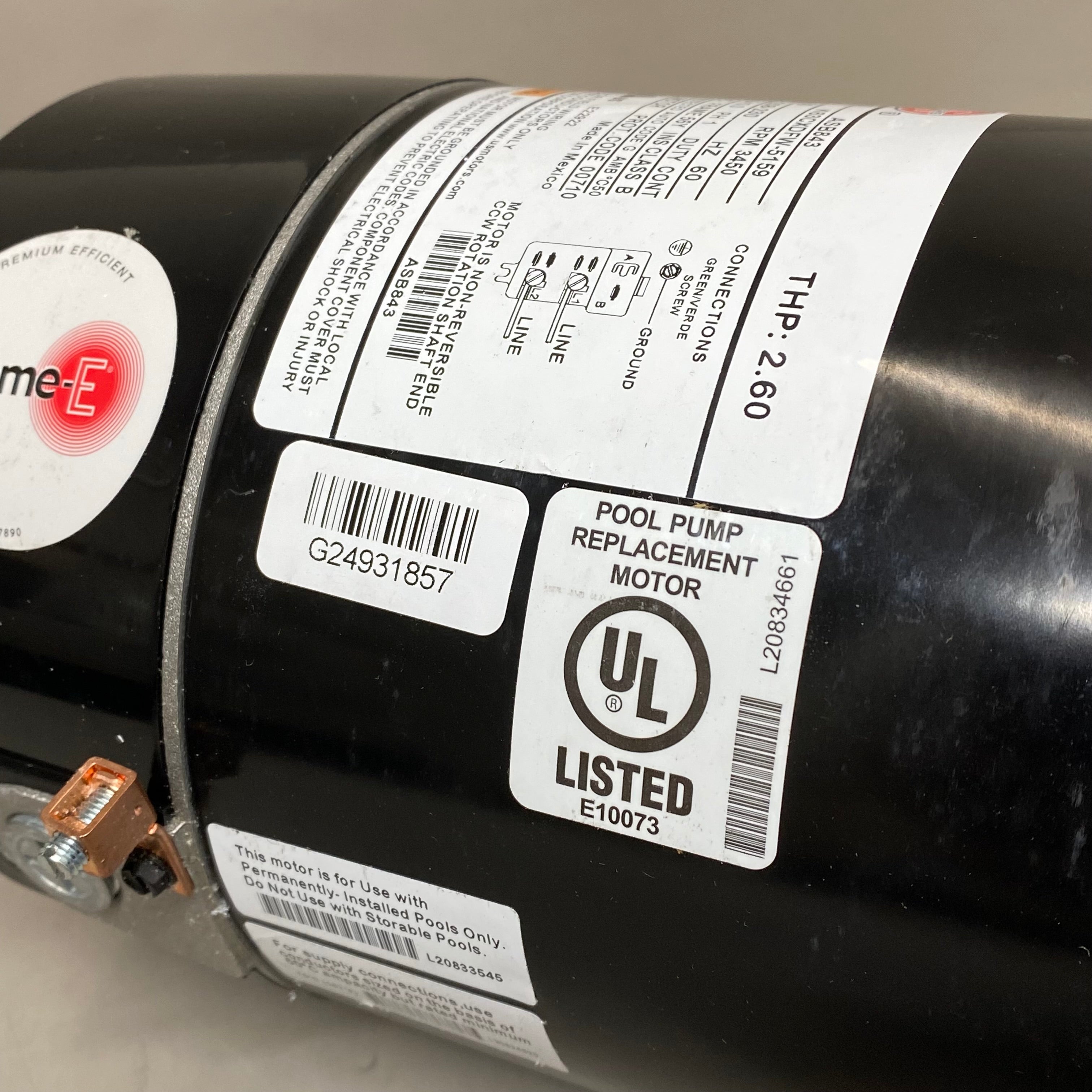 US MOTORS Square Flange Pool Pump Motor 5/8" Diameter Shaft Black ASB843