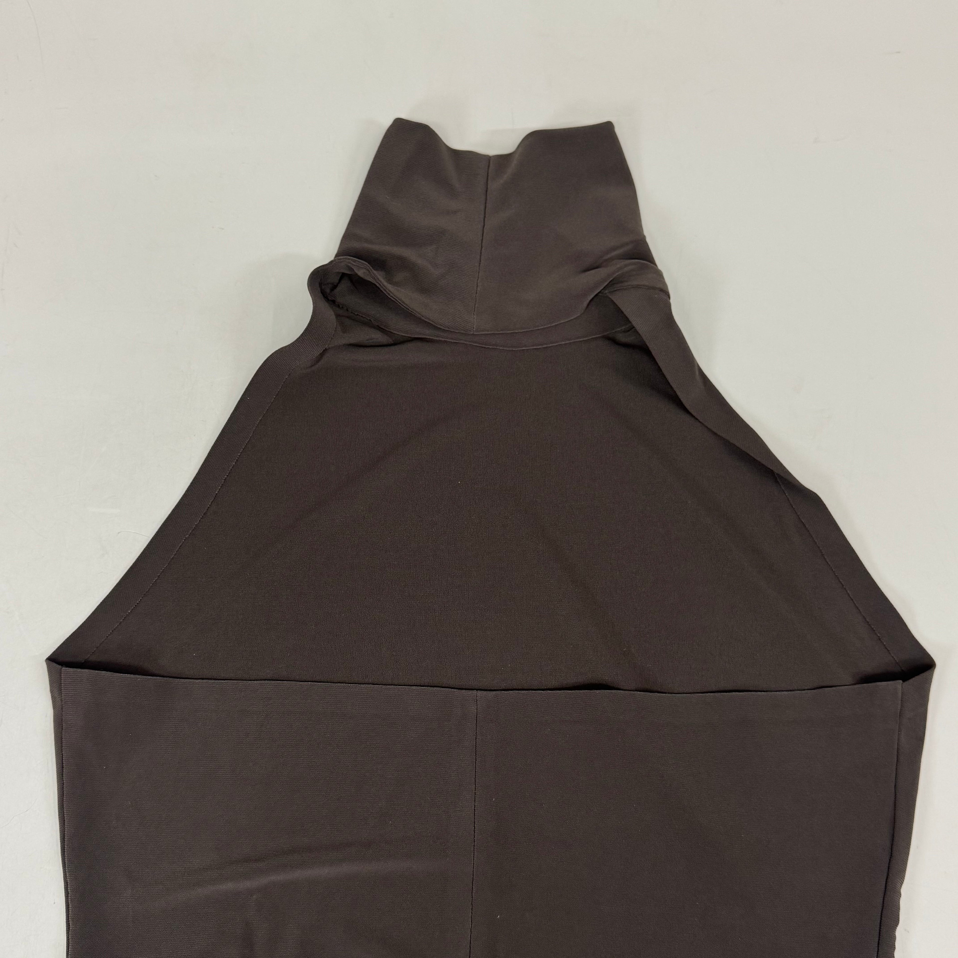 NORMA KAMALI Halter Turtle Fishtail Gown 4-Way Stretch Womens Sz S/36 Chocolate