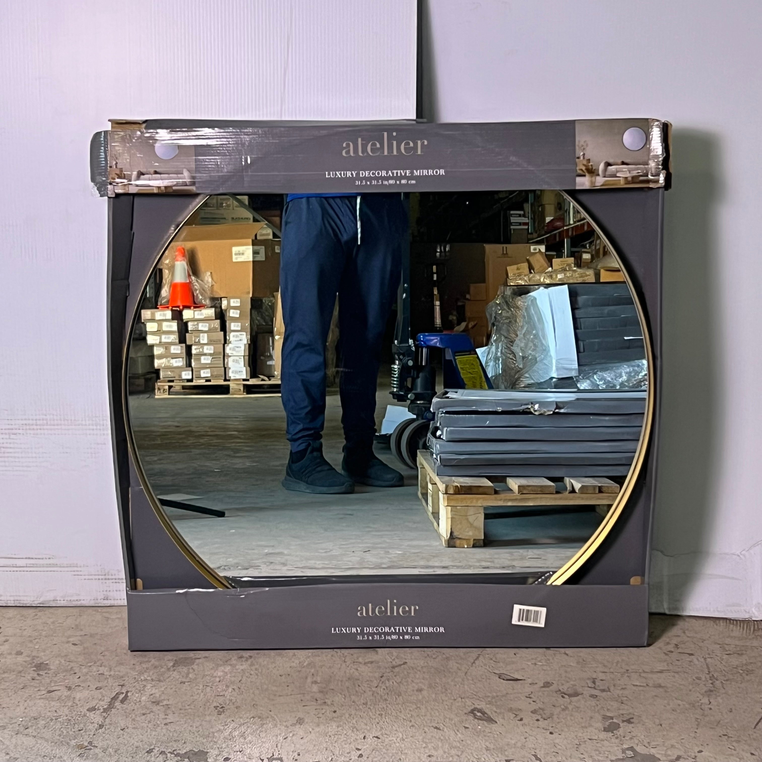 ATELIER Round Luxury Decorative Mirror Sz 31.5" x 31.5" Gold (Distressed Box)