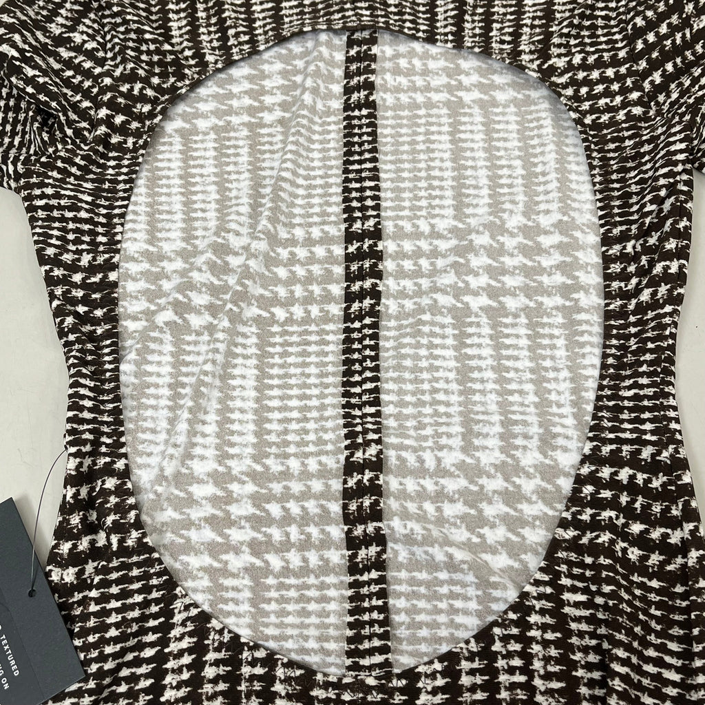 NORMA KAMALI Sleeve Open Back Catsuit Footsie Women's Sz XXS/32 Chocolate Plaid