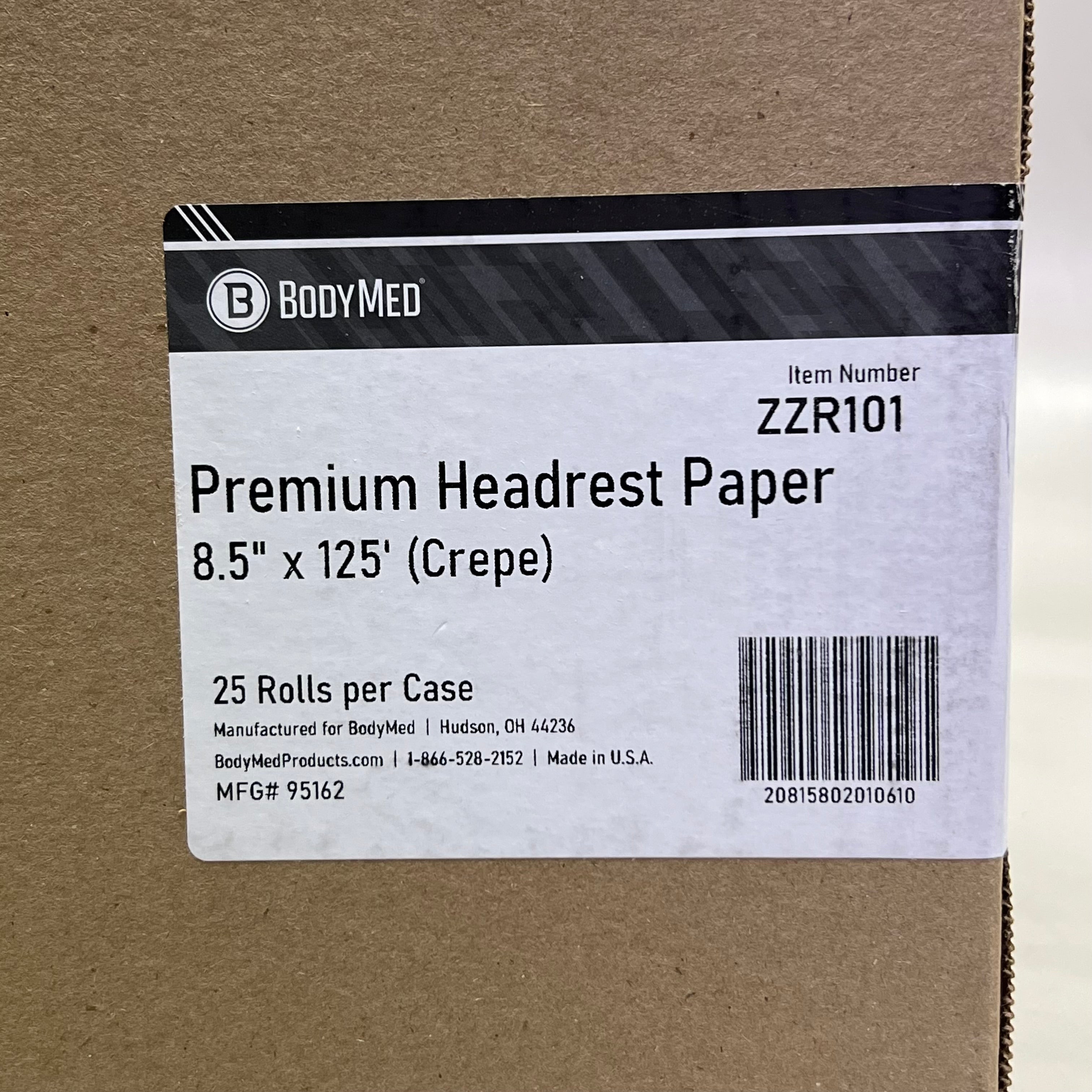 BODYMED (25 Rolls) Premium Headrest Paper Sz 8.5" x 125', White ZZR101
