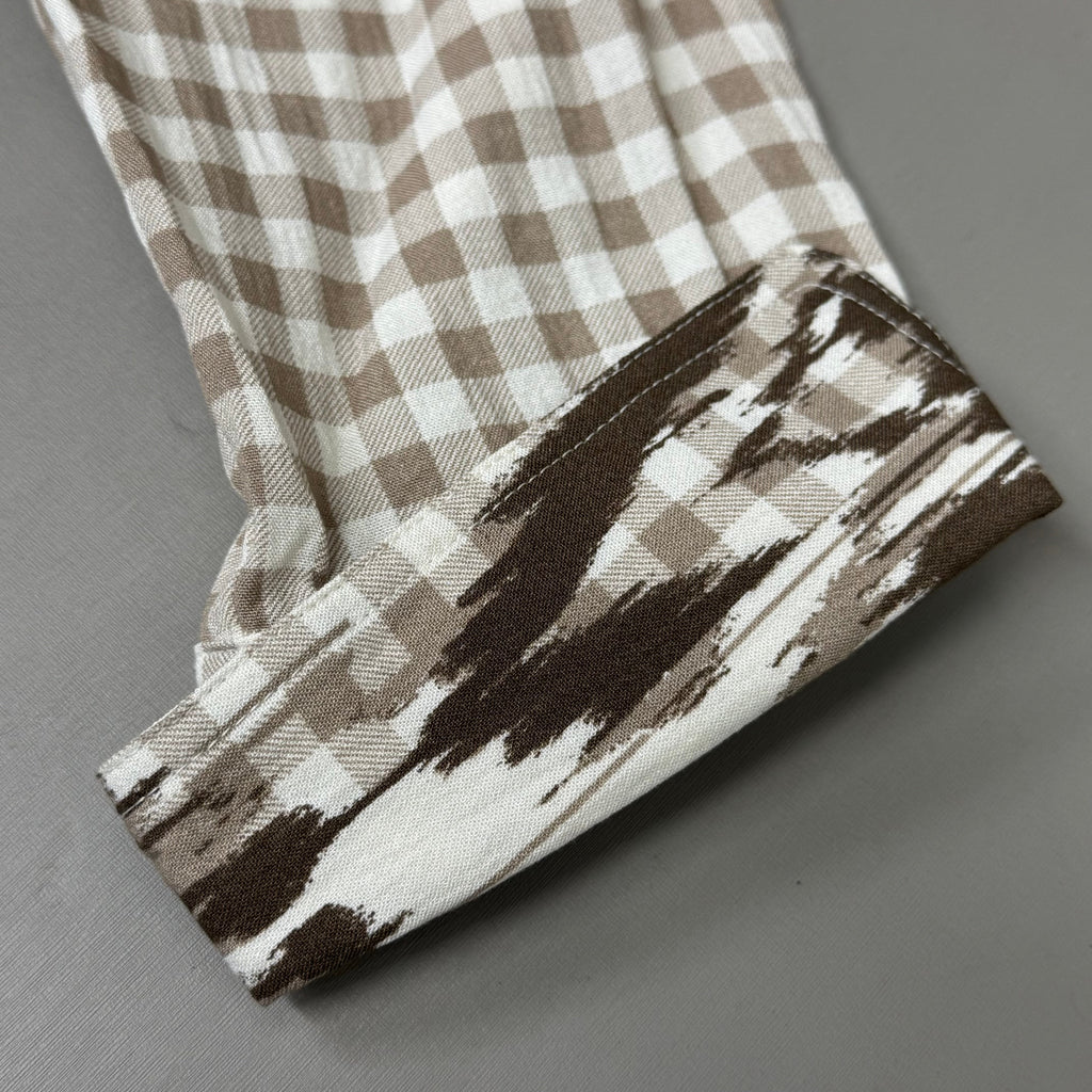 MULTIPLES Button-Up Plaid Shirt w/Cuff Petite Women's Sz PM Brown/Cream M44506BP