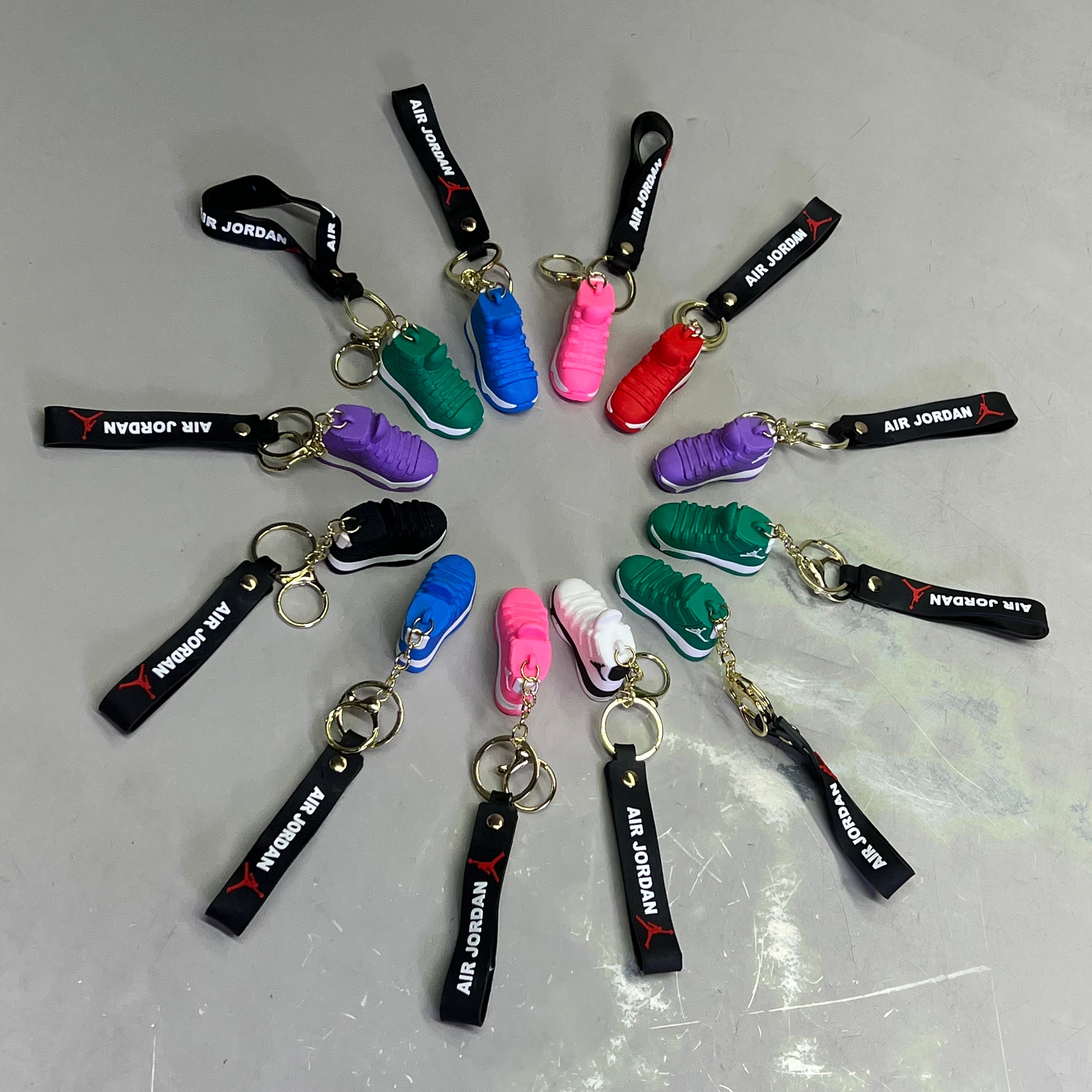 (12 PACK) Air Jordan Shoe Sneaker Keychains W/ Wrist Band 8" Assorted Colors