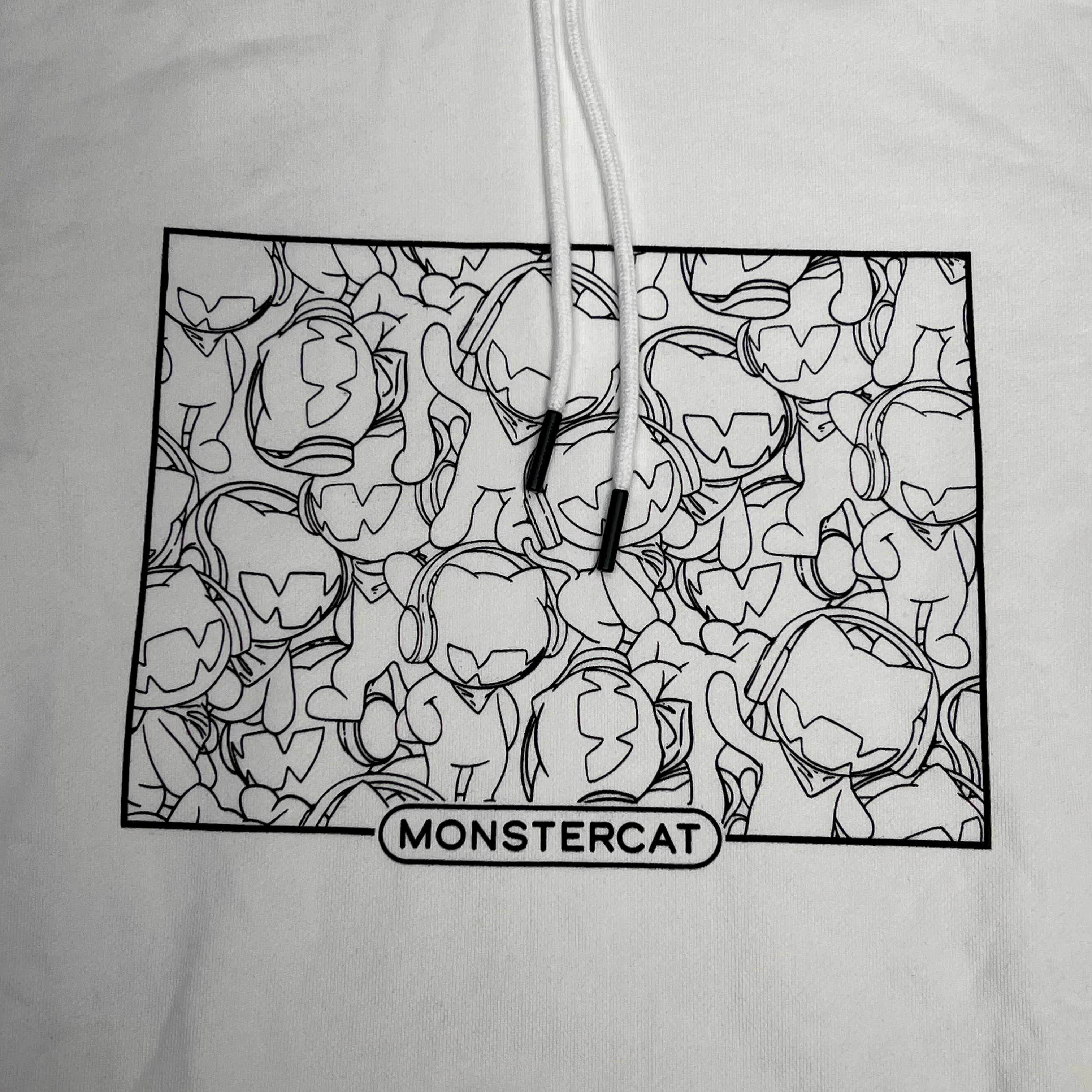MONSTERCAT Synch Waist Hooded Pull Over Logo Hoodie Men's Sz M White/Black